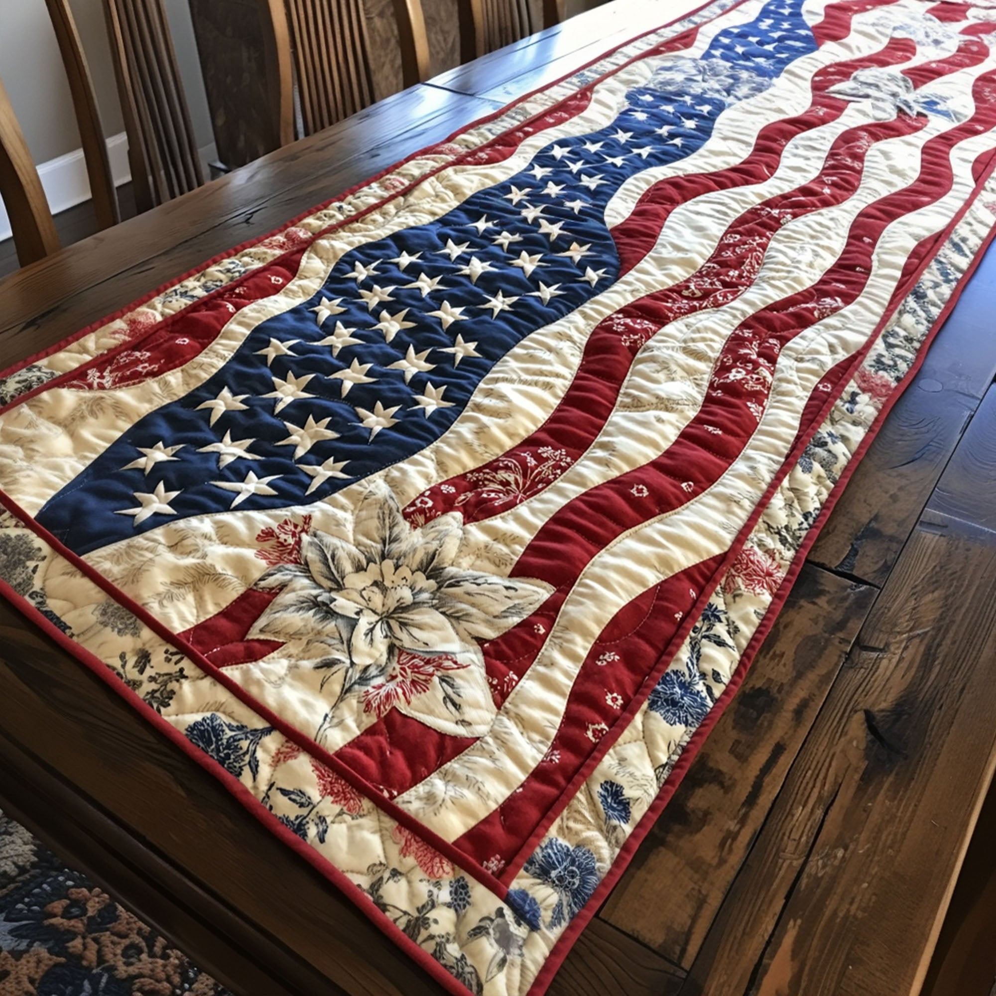 Vintage Patriot Quilted Table Runner  Holiday Table Runner Cute 4Th Of July Gifts