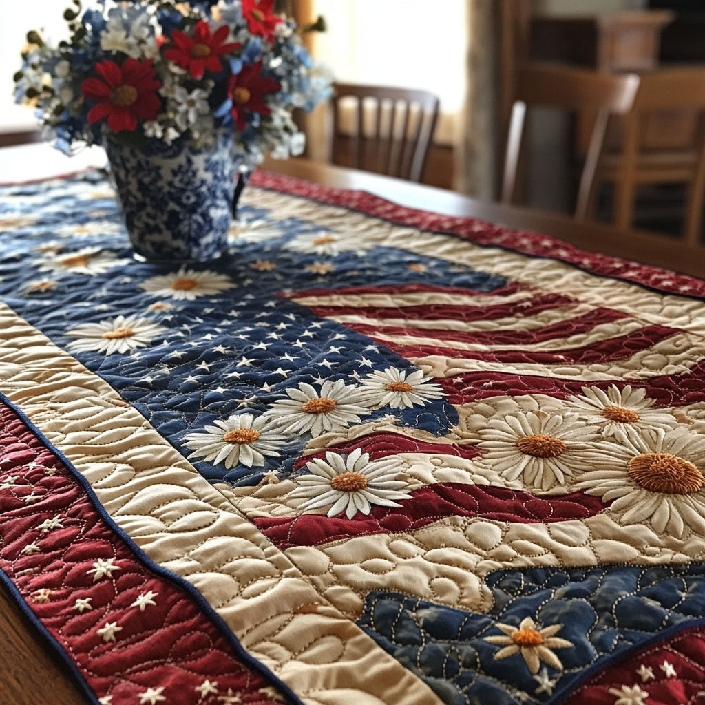 Vintage Patriotism Quilted Table Runner  Holiday Table Runner Cute 4Th Of July Gifts