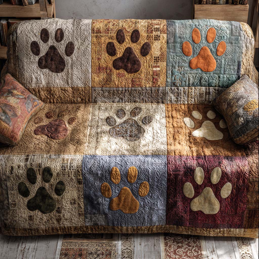 Vintage Paws Quilted Sofa Cover Gift for Dog Moms