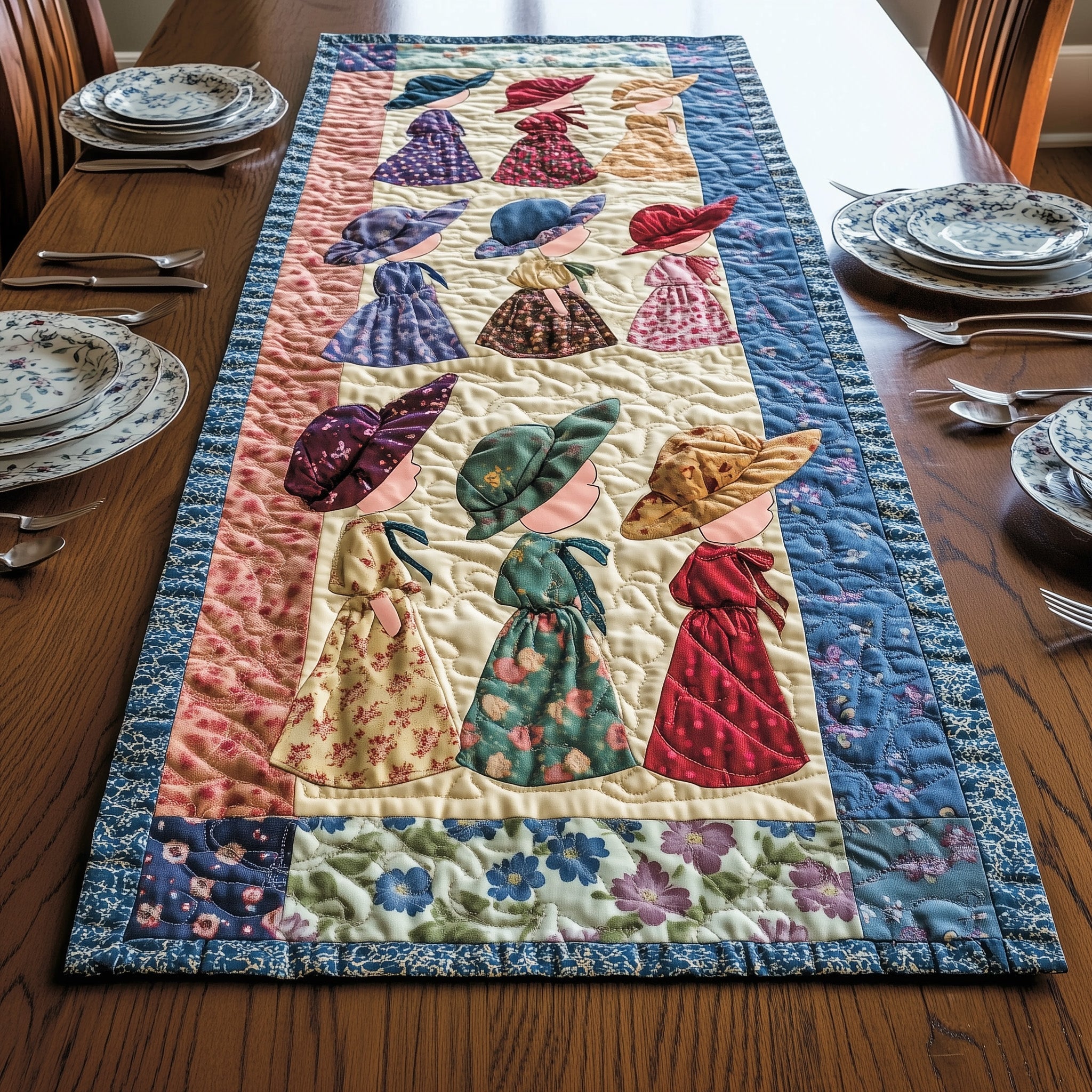 Vintage Sunbonnet Sue Quilted Table Runner  Fourth Of July Gift Ideas
