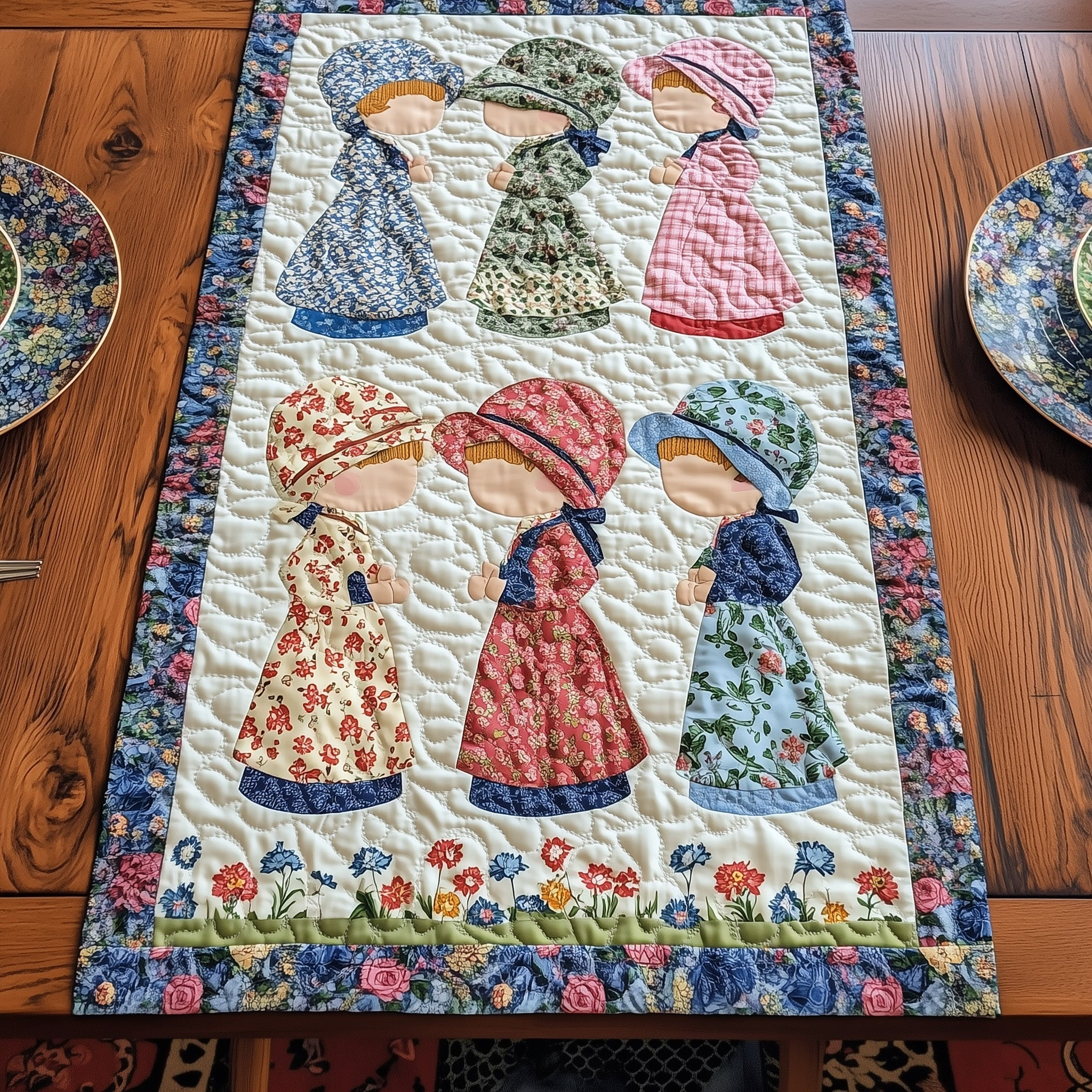 Vintage Sunbonnet Sue Quilted Table Runner  Holiday Table Runner Best Independence Gift