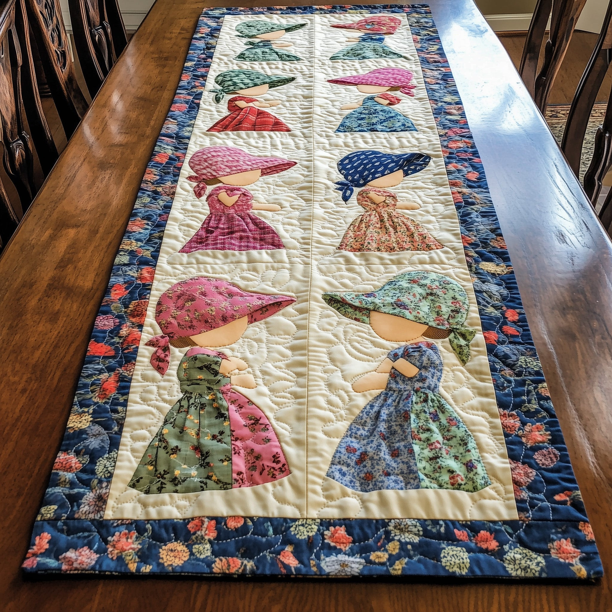 Vintage Sunbonnet Sue Quilted Table Runner  Summer Table Runner 4Th Of July Themed Gifts