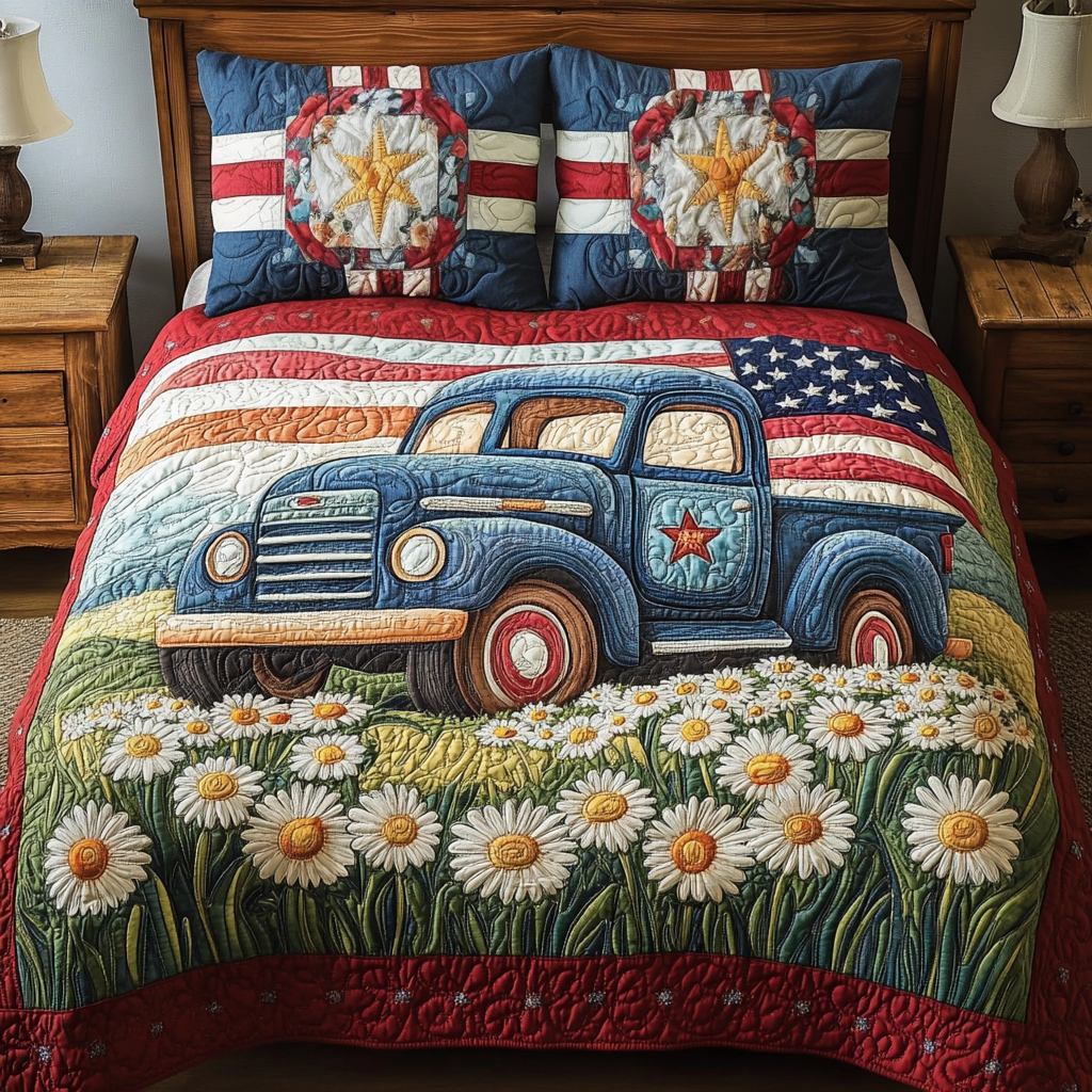 Vintage Wheels  Quilted Bedding Set  Bed Sheet Set Fourth Of July Hostess Gifts
