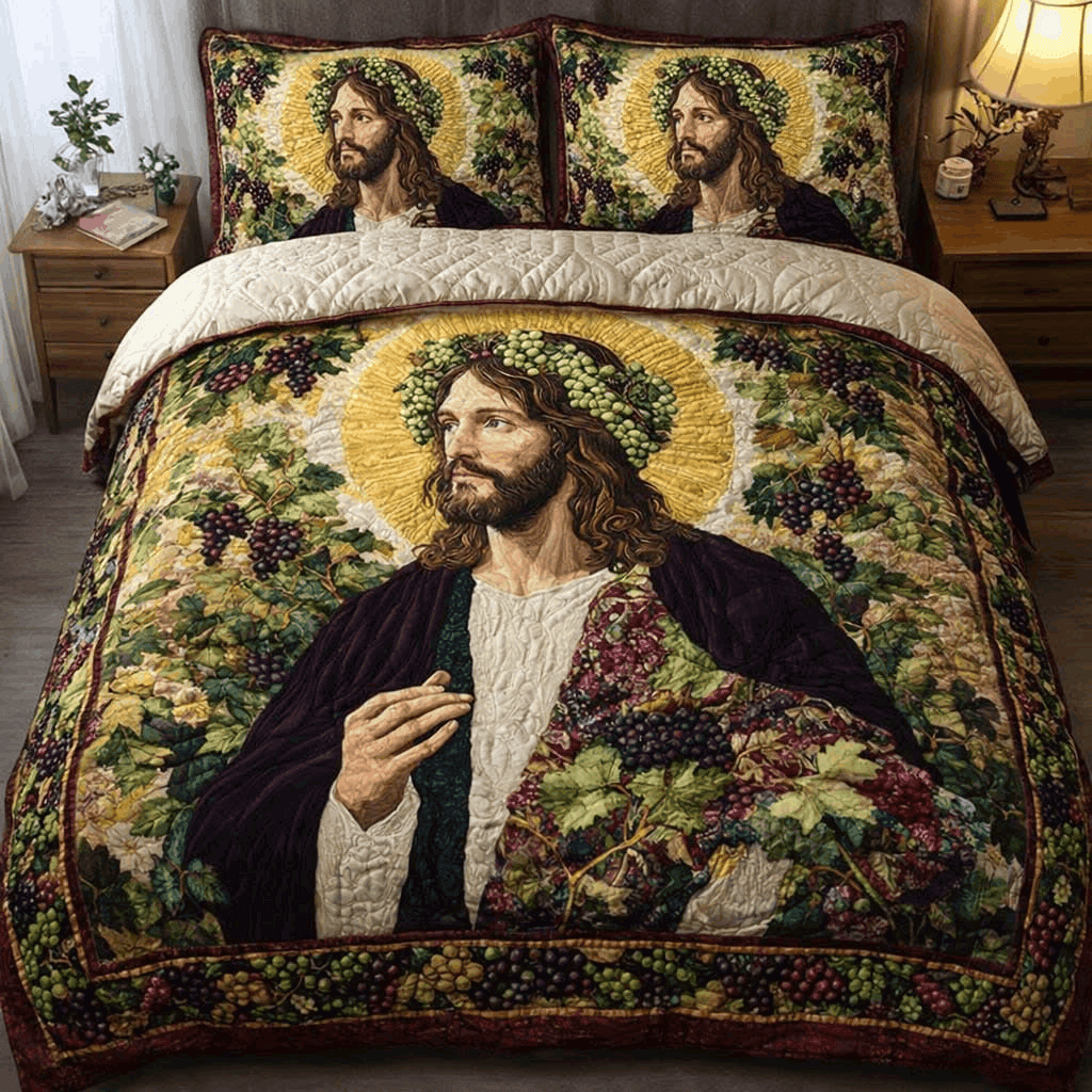 Vinyard Crown Quilt Bedding Set Christian Bedspread Gift for Christian Mom