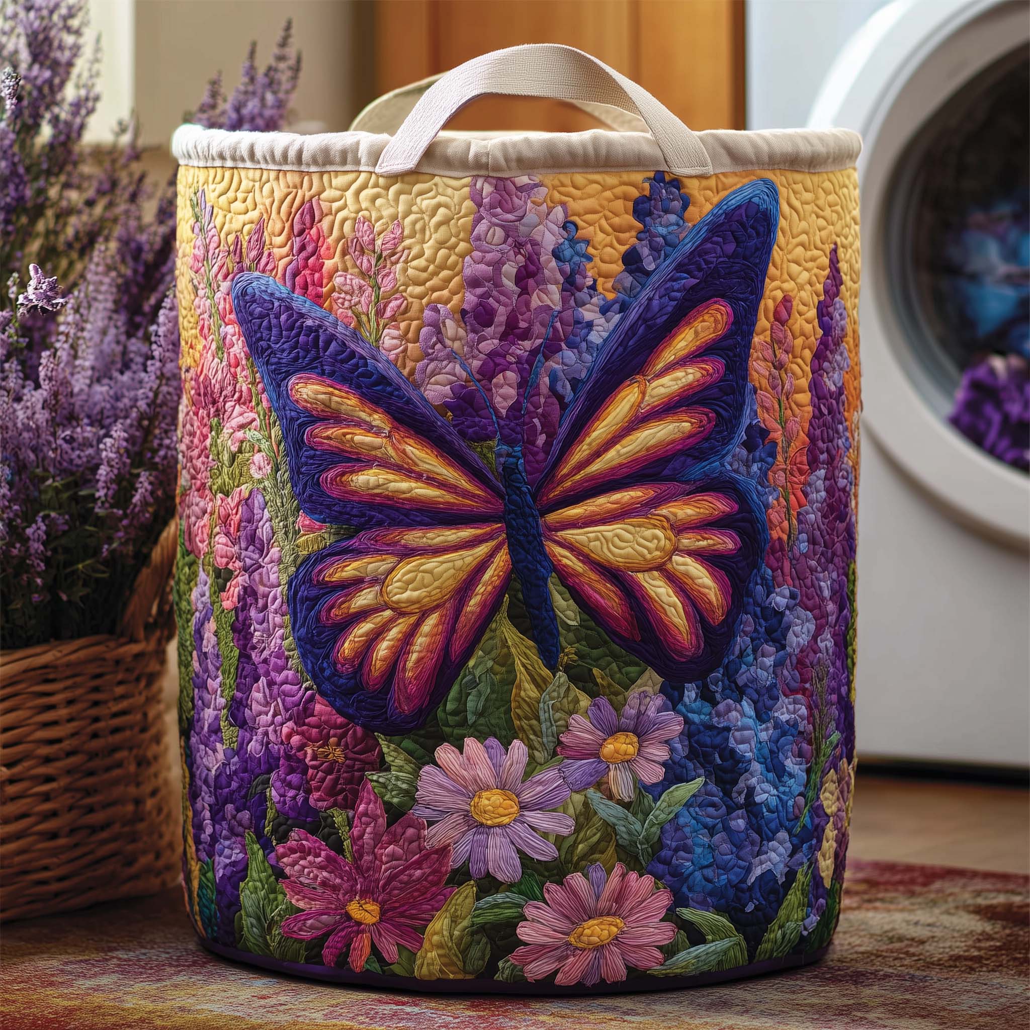 Violet Wings Quilted Laundry Basket Nice Storage Baskets Good Mothers Day Gifts - Tradiviet