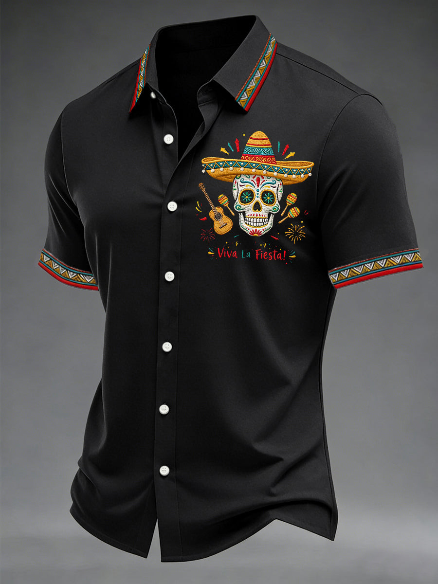 Viva La Fiesta Button Shirt Mexican Sugar Skull Party Clothing Gift For Mexico Fans - Tradiviet