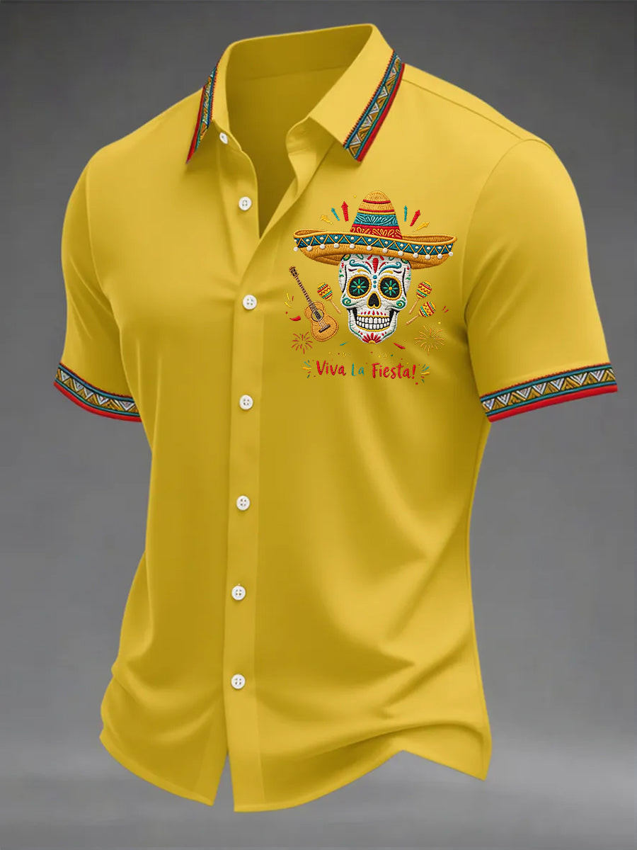 Viva La Fiesta Button Shirt Mexican Sugar Skull Party Clothing Gift For Mexico Fans - Tradiviet - Image 4