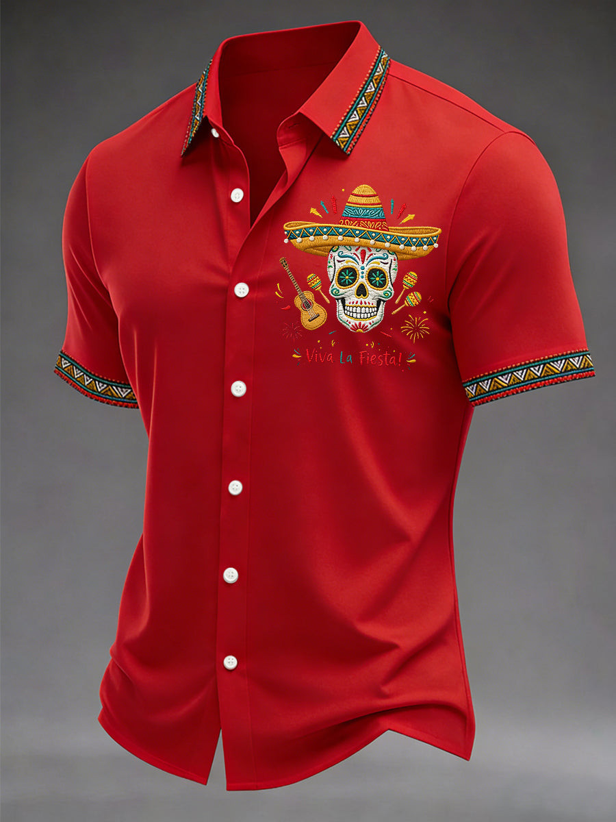 Viva La Fiesta Button Shirt Mexican Sugar Skull Party Clothing Gift For Mexico Fans - Tradiviet - Image 3