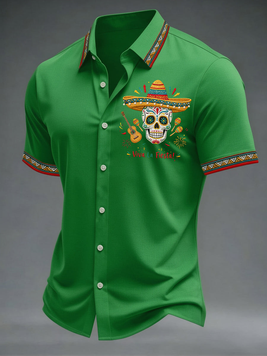 Viva La Fiesta Button Shirt Mexican Sugar Skull Party Clothing Gift For Mexico Fans - Tradiviet - Image 2