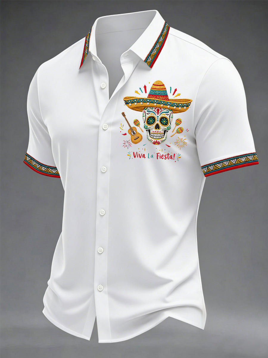 Viva La Fiesta Button Shirt Mexican Sugar Skull Party Clothing Gift For Mexico Fans - Tradiviet - Image 5
