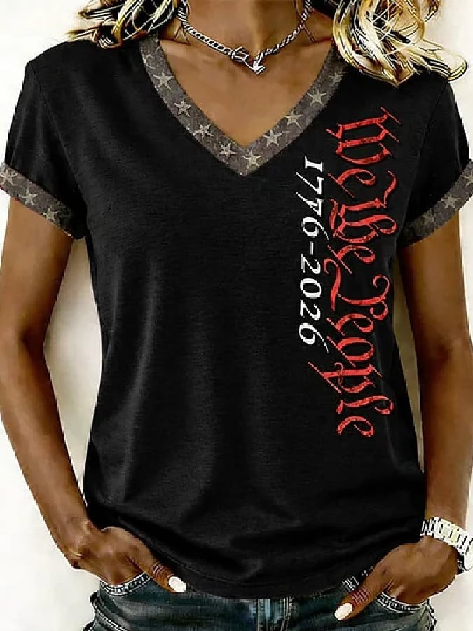 We The People 1776 2026 Shirt V-Neck American 250th Anniversary Gift for Wife - Tradiviet