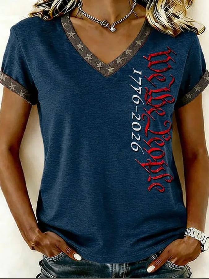 We The People 1776 2026 Shirt V-Neck American 250th Anniversary Gift for Wife - Tradiviet - Image 3