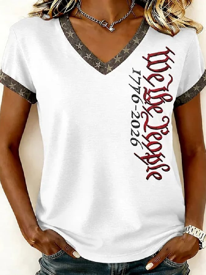 We The People 1776 2026 Shirt V-Neck American 250th Anniversary Gift for Wife - Tradiviet - Image 2