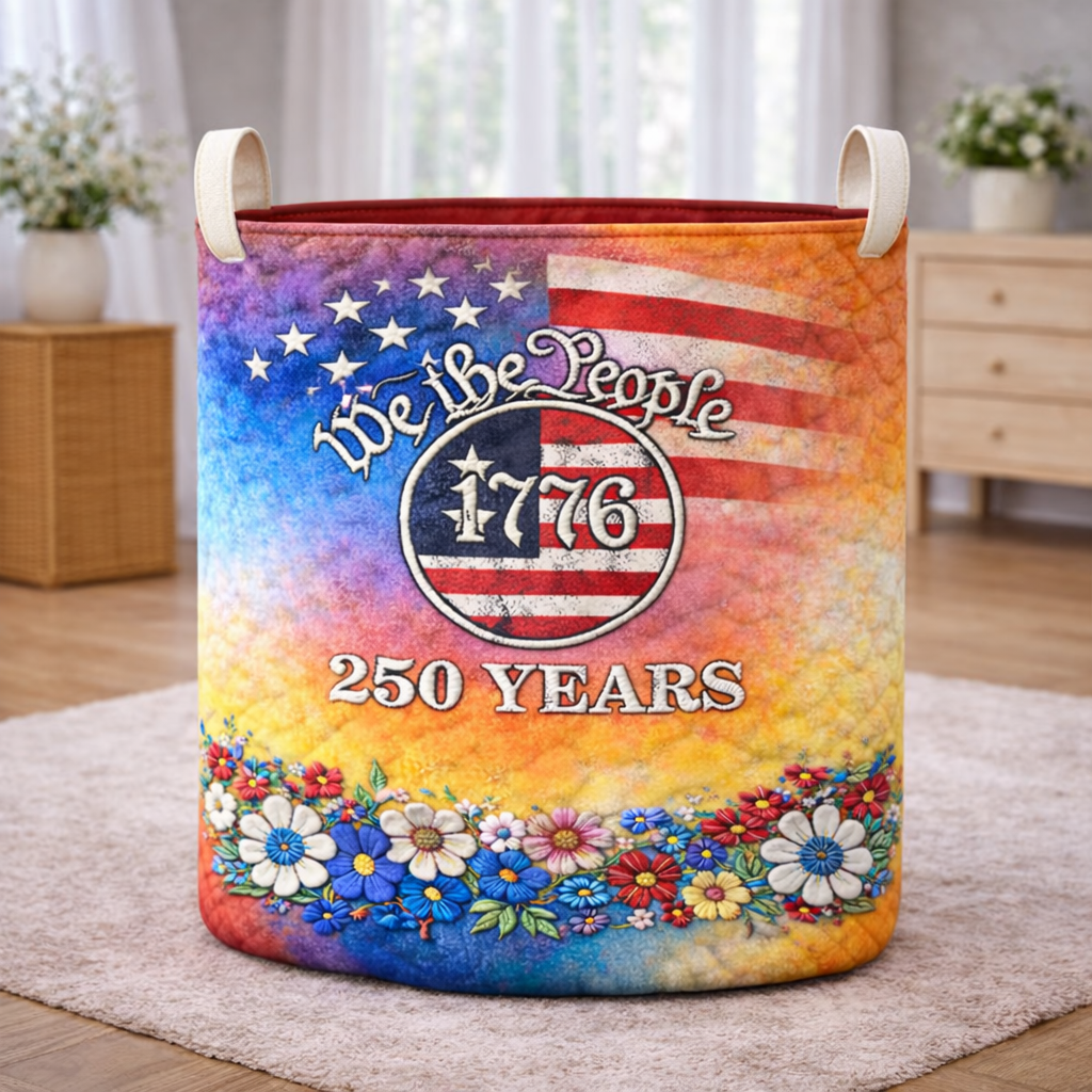 We The People 1776 Quilted Laundry Basket Patriotic USA 250 Years Hamper Fabric New home Gift - Tradiviet