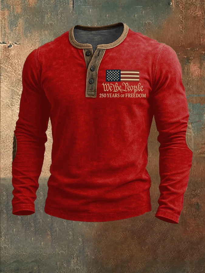 We The People Long Sleeve Henley Shirt Mens 250th Anniversary Merch Gift Ideas - Tradiviet - Image 2
