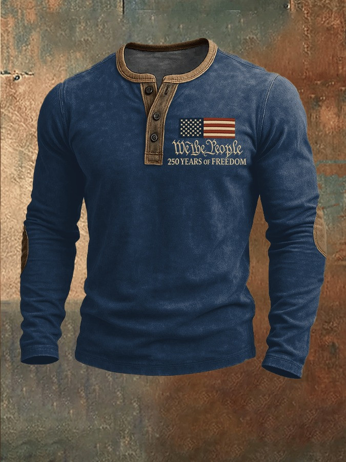 We The People Long Sleeve Henley Shirt Mens 250th Anniversary Merch Gift Ideas - Tradiviet