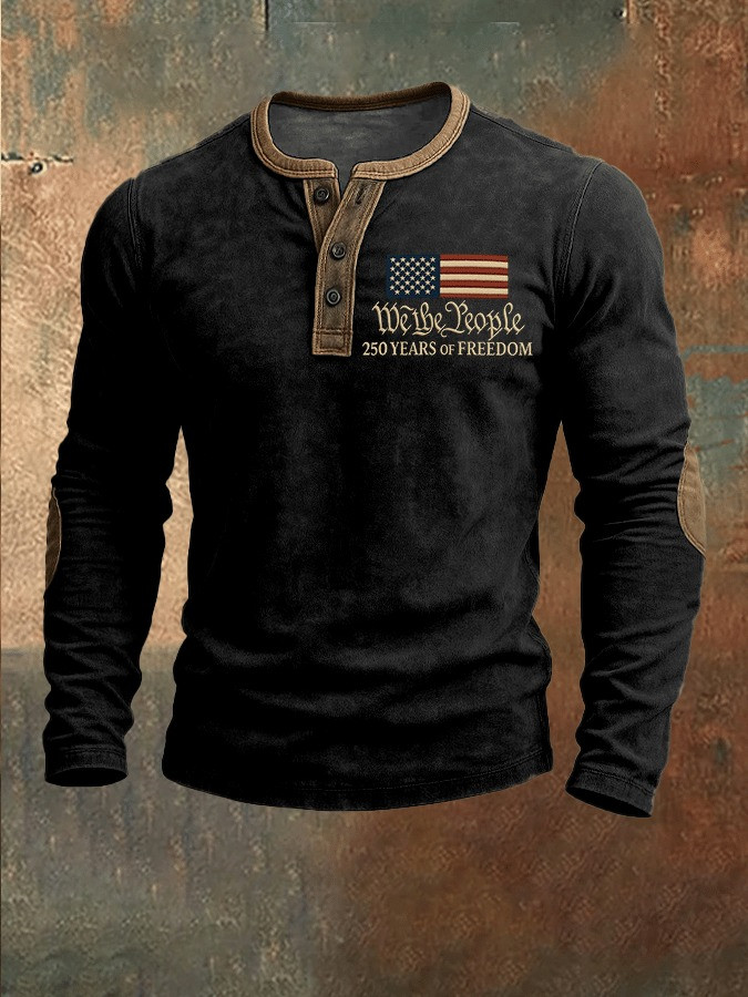 We The People Long Sleeve Henley Shirt Mens 250th Anniversary Merch Gift Ideas - Tradiviet - Image 3