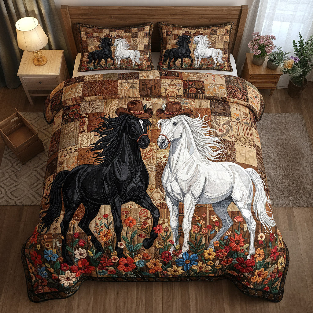 Weathered Gallop Quilted Bedding Set Bed Room Decoration Weathered Gallop Gift For Equestrians - Tradiviet
