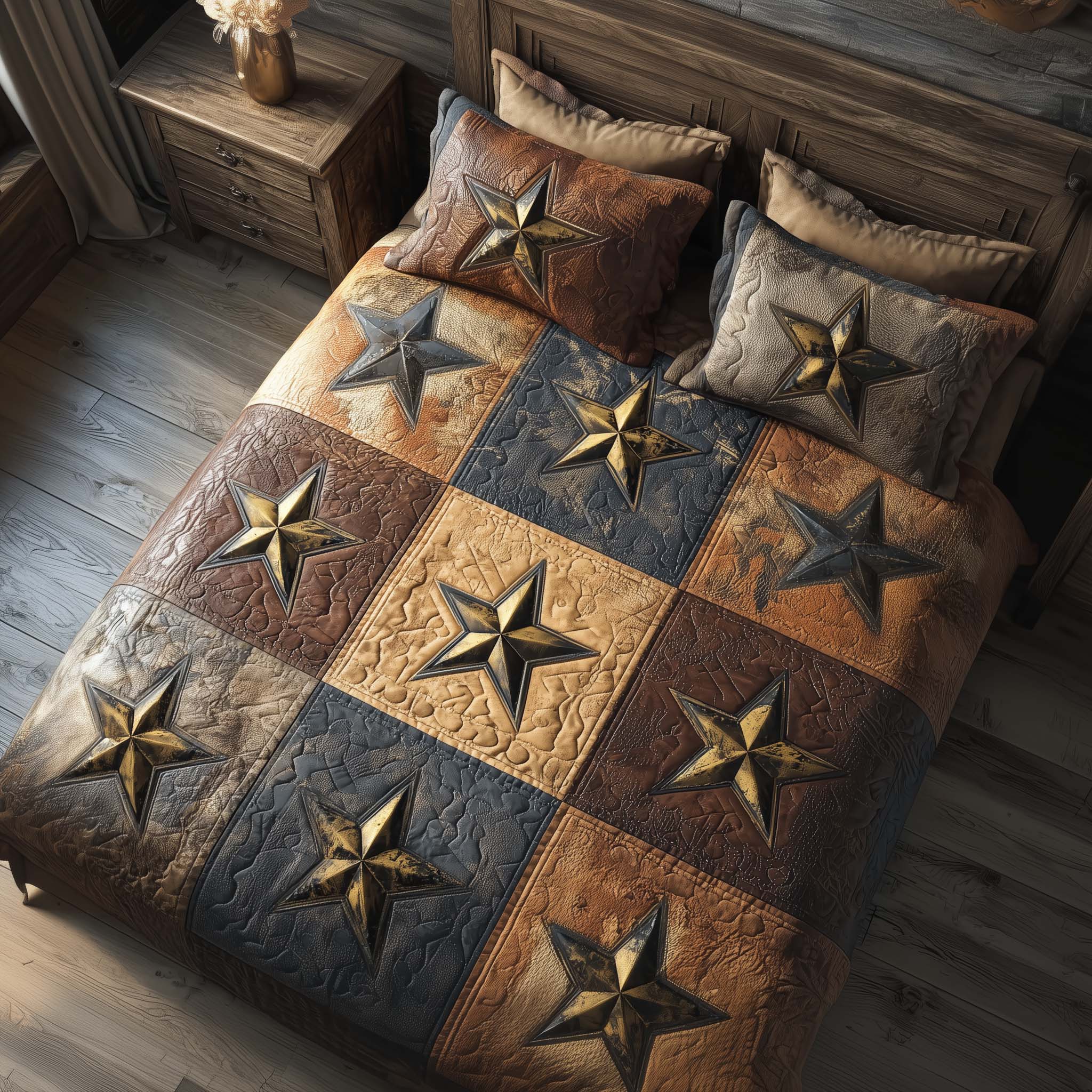 Western Star Quilted Bedding Set Autumn Inspired Bedroom Starry Sky Gift For Dreamers - Tradiviet