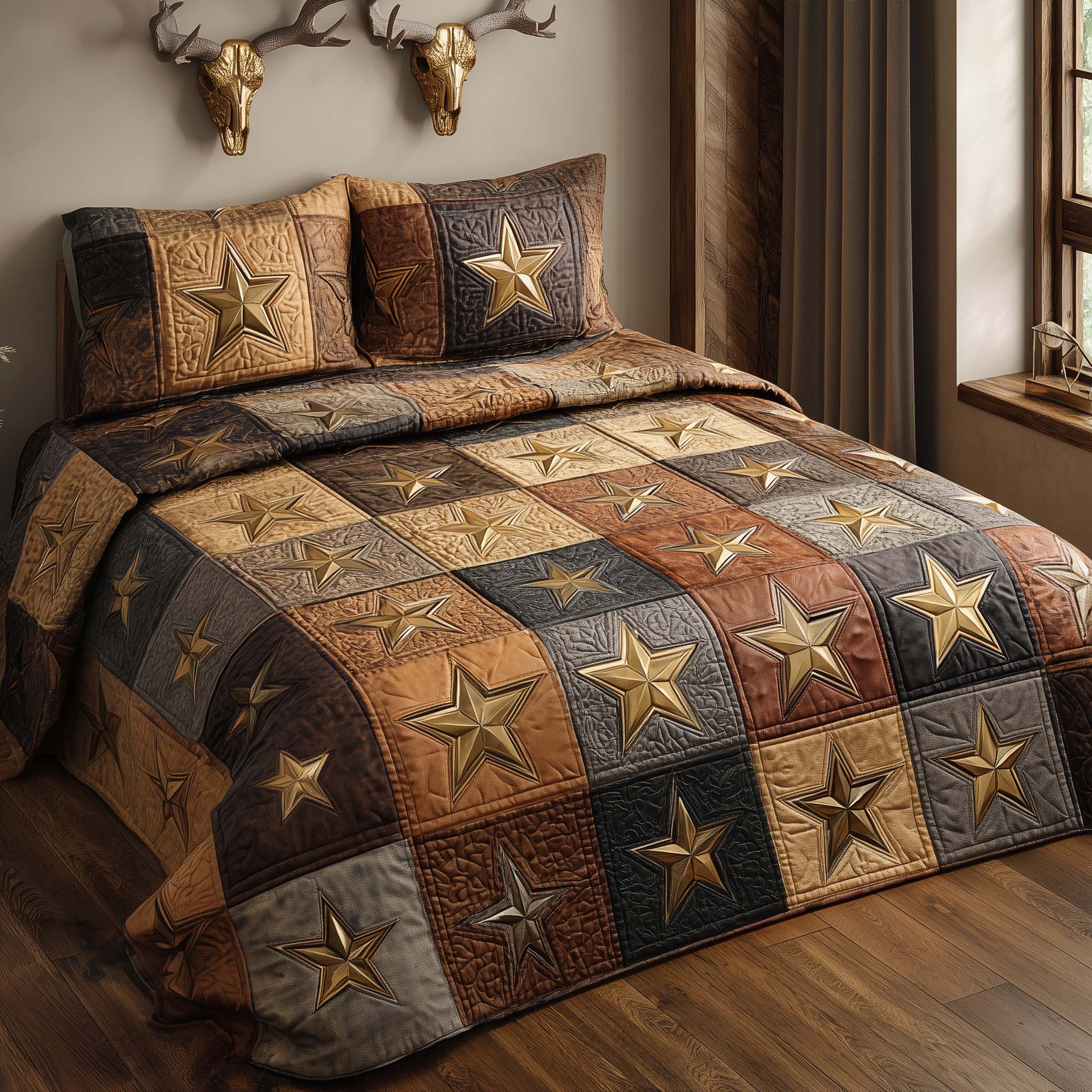 Western Star Quilted Bedding Set Bohemian Bedroom Furniture Gift For Star Lovers - Tradiviet