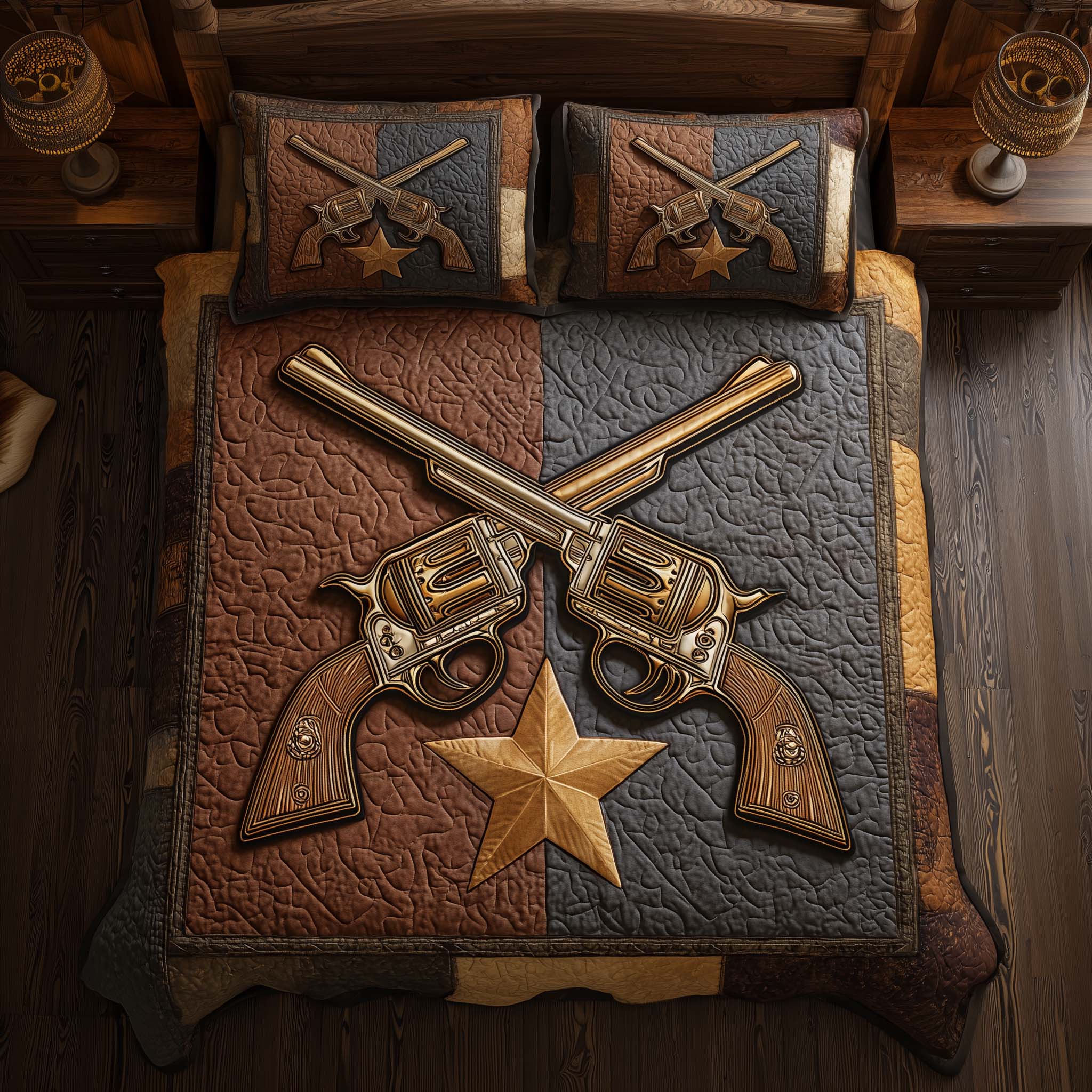 Western Star Quilted Bedding Set Mens Bedroom Decor Best Gift For Astronomy Lovers - Tradiviet