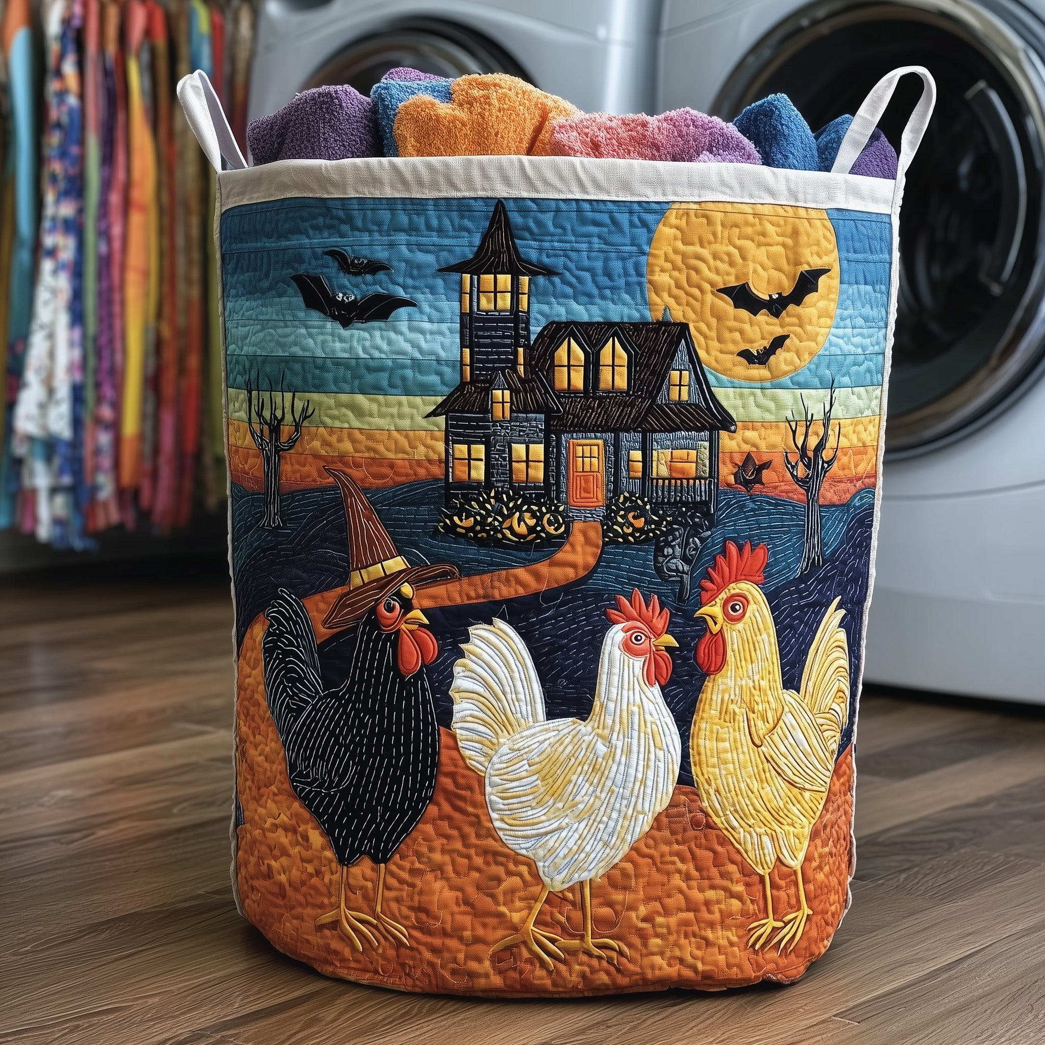 Whimsical Autumn Chicken Quilted Laundry Basket Best Laundry Hamper Mother's Day Gift - Tradiviet