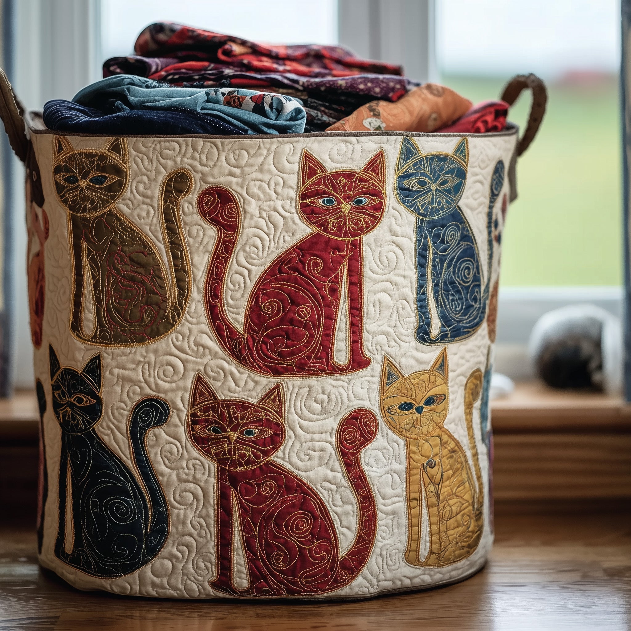 Whimsical Cat Quilted Laundry Basket Cute Laundry Hamper Best Gifts For Mom - Tradiviet