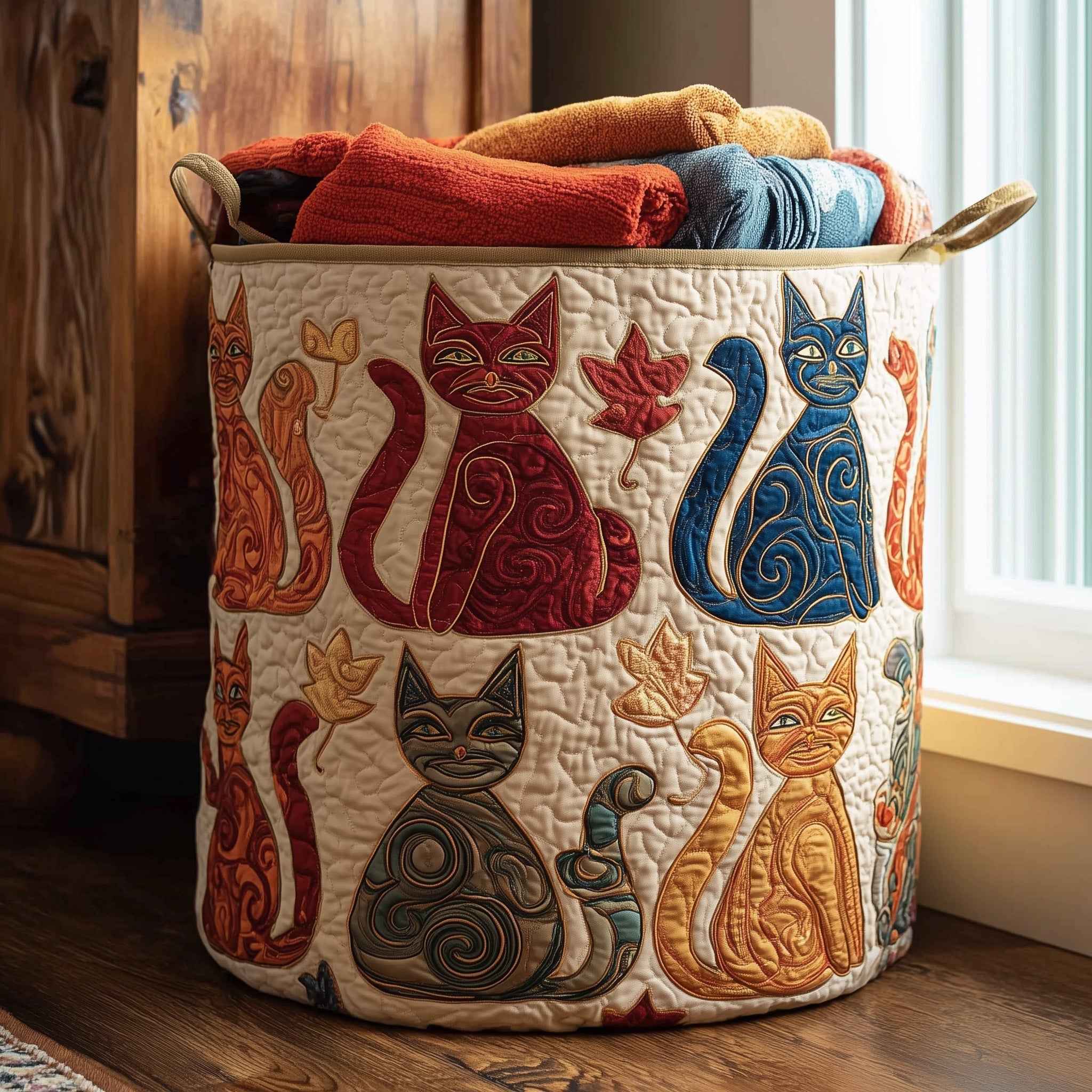 Whimsical Cat Quilted Laundry Basket Funny Baskets Gift Ideas For Sister In Law - Tradiviet