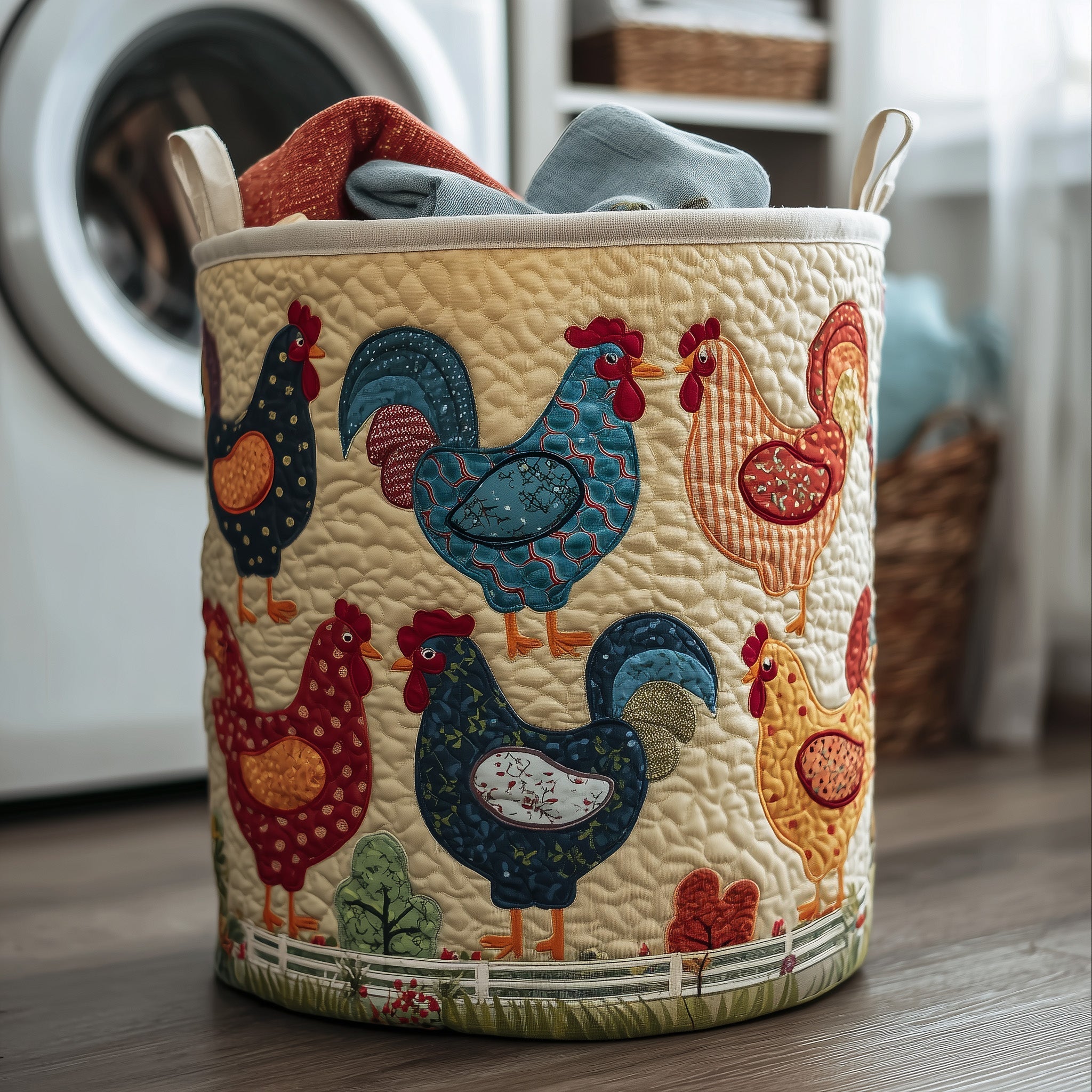 Whimsical Chicken Quilted Laundry Basket Cute Laundry Hamper Father's Day Gift Ideas - Tradiviet