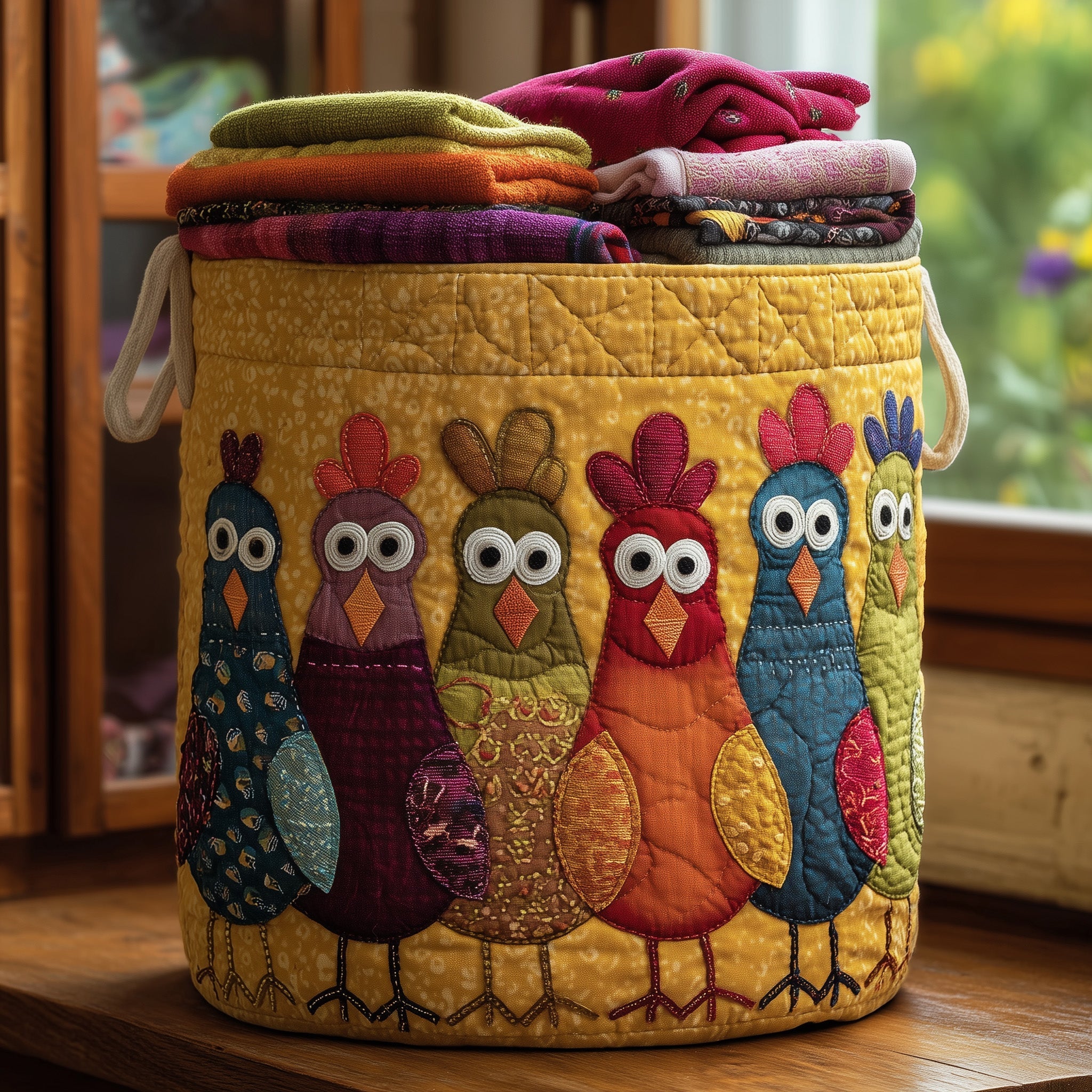 Whimsical Chicken Quilted Laundry Basket Cute Room Decor Best Mothers Day Gifts - Tradiviet