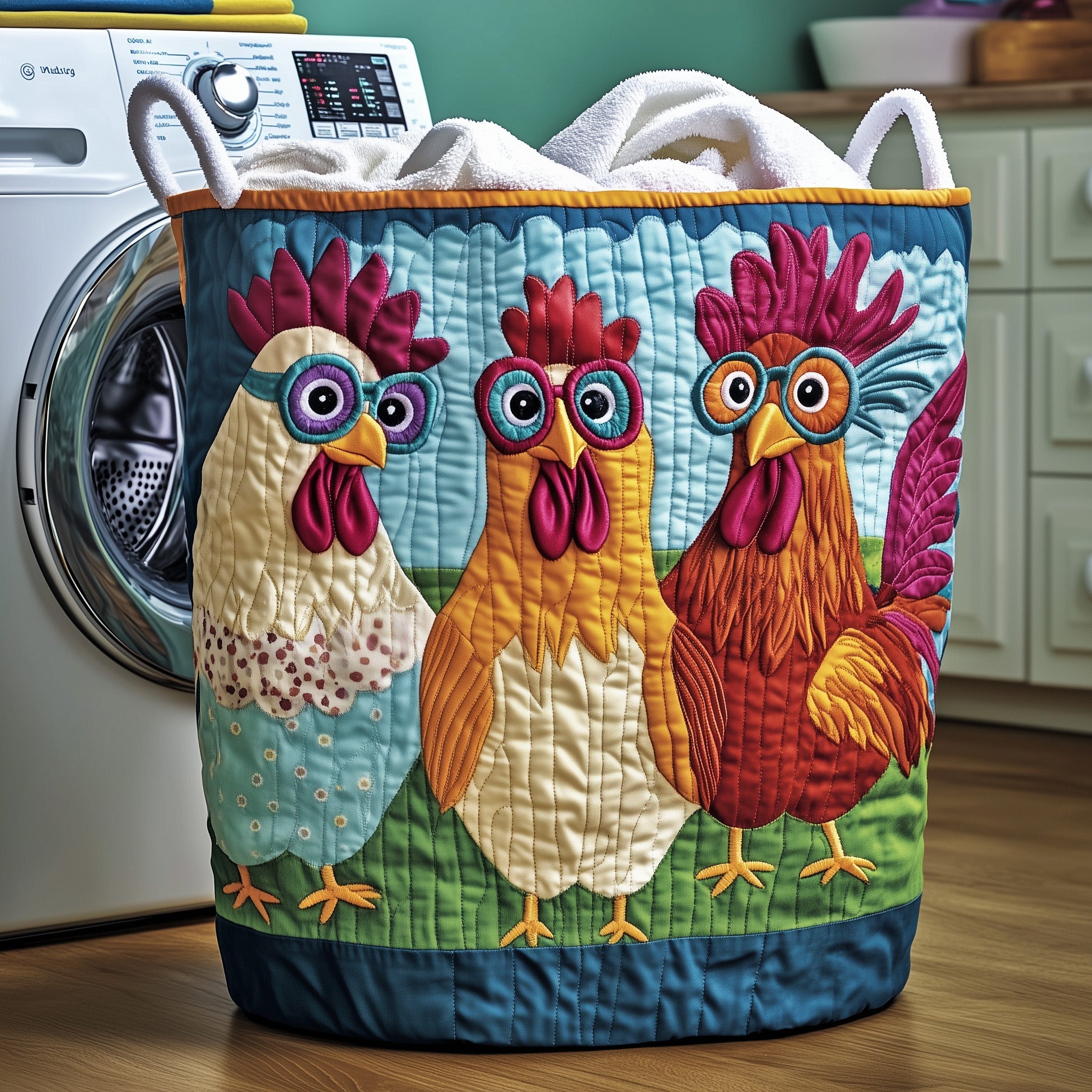 Whimsical Chicken Quilted Laundry Basket Holiday Room Decor Gifts For Your Sister In Law - Tradiviet