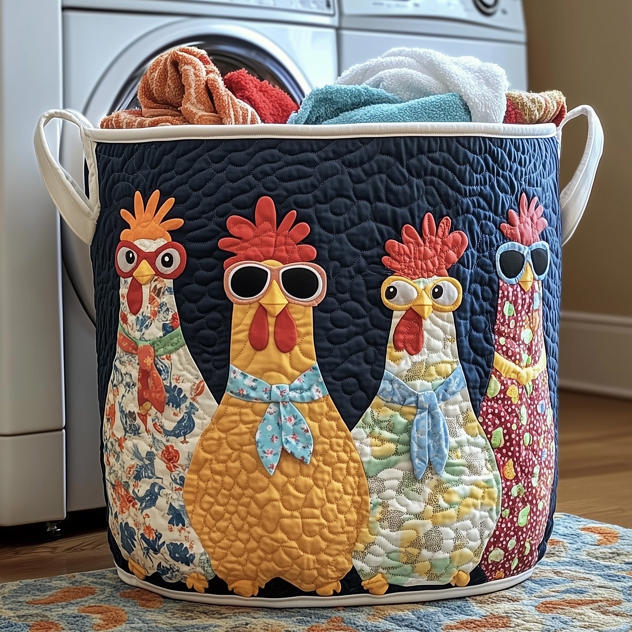Whimsical Chicken Quilted Laundry Basket Nice Storage Baskets Birthday Gifts For Mom - Tradiviet