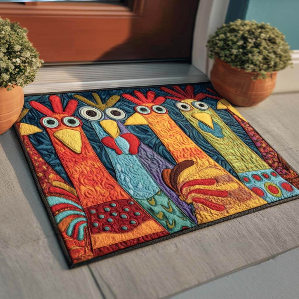 Whimsical Chicken Welcome Mat Colorful Farm Front Door Doormat