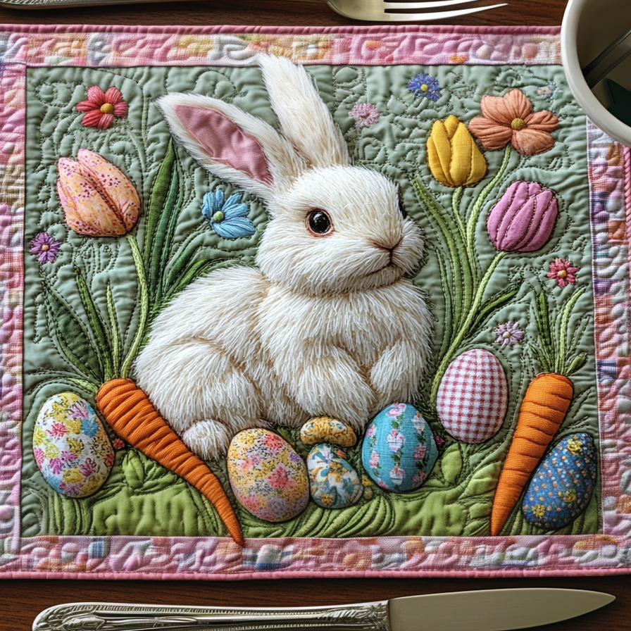 Whimsical Easter Quilted Place Mat Bunny Basket Easter Table Decor Perfect Gift For Home - Tradiviet