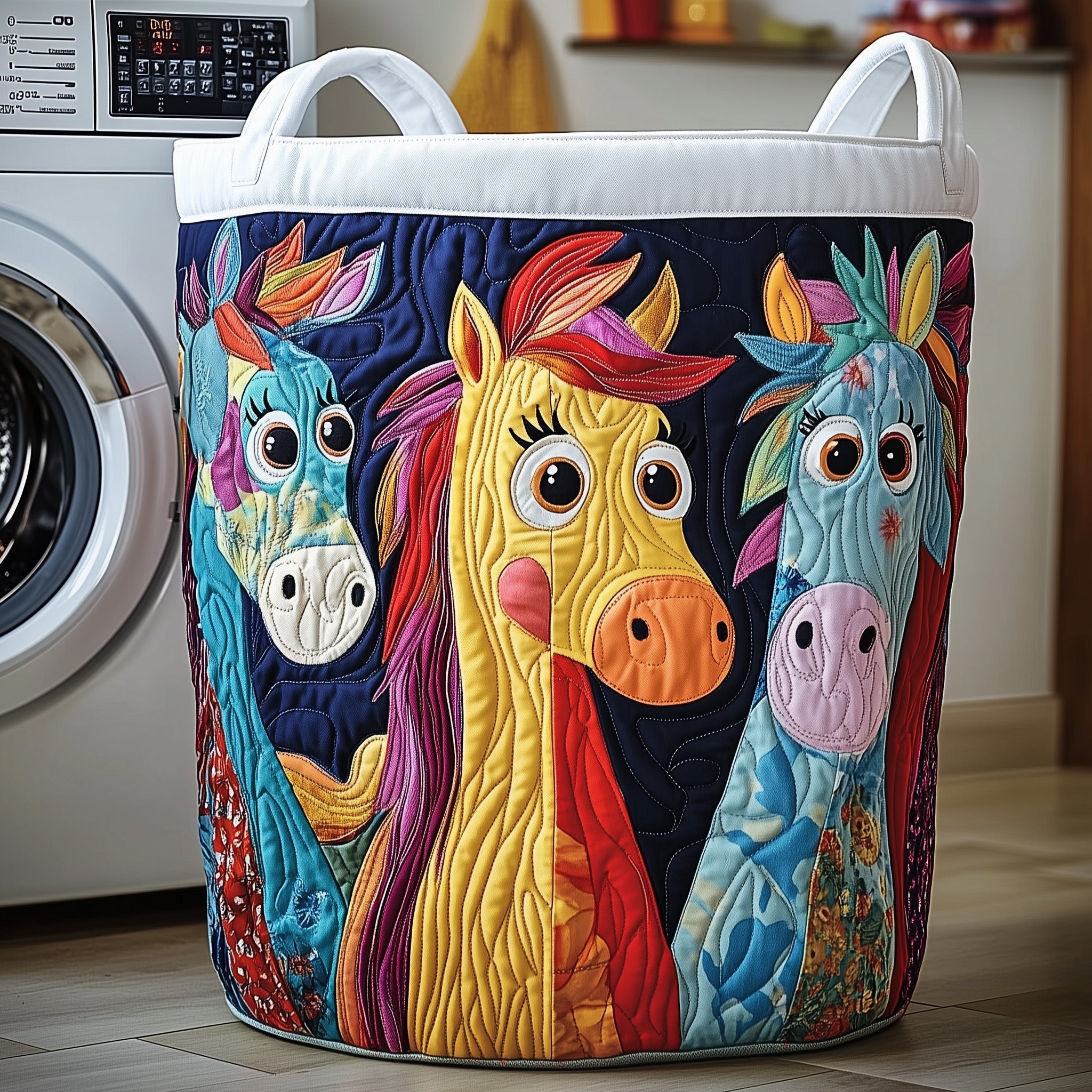 Whimsical Horse Quilted Laundry Basket Funny Baskets Gifts For Father - Tradiviet