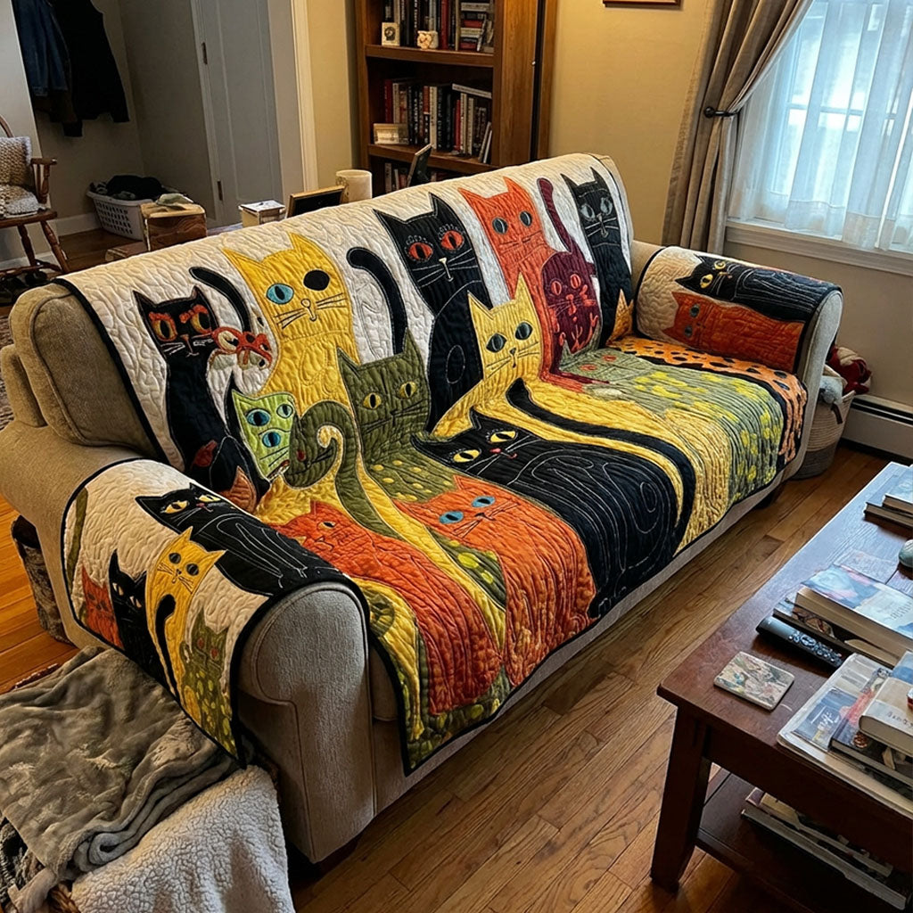 Whiskered Companions Quilted Sofa Cover Cat Lover Pattern Gift For Cat Moms