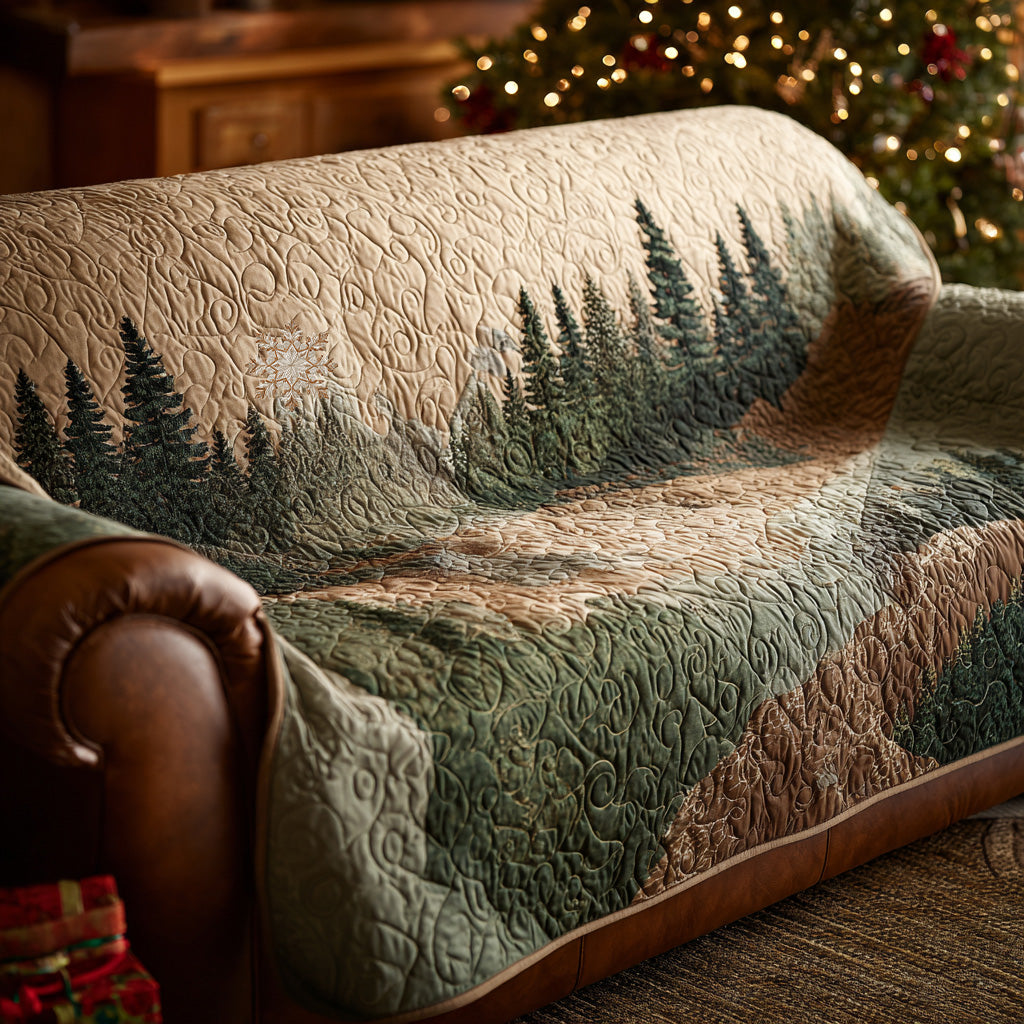 Whisper Forest Quilted Sofa Cover Cabin Style Couch Cover