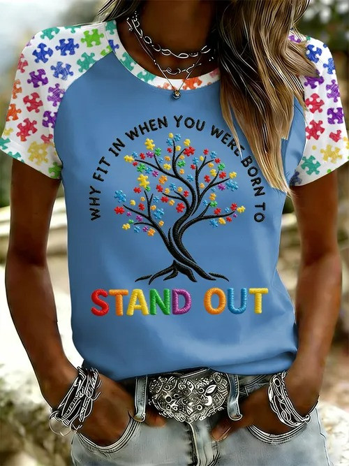 Why Fit In When You Were Born To T-Shirt Puzzle Tree Autism Awareness Tee Gift For Support - Tradiviet