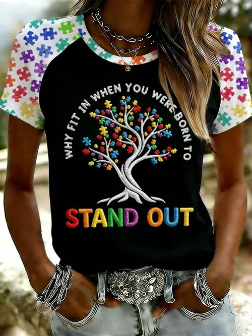 Why Fit In When You Were Born To T-Shirt Puzzle Tree Autism Awareness Tee Gift For Support - Tradiviet - Image 3