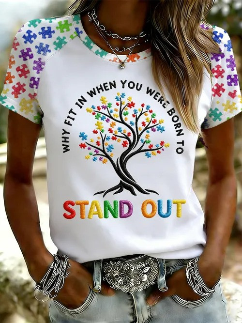 Why Fit In When You Were Born To T-Shirt Puzzle Tree Autism Awareness Tee Gift For Support - Tradiviet - Image 2