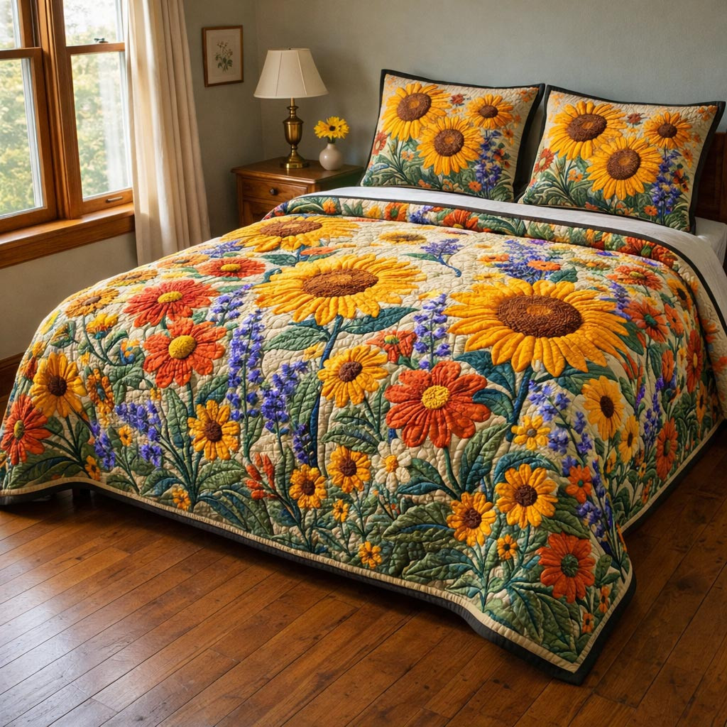 Wild Bloom Quilted Bedding Set Sunflower Garden Home Decor Gift For Mother - Tradiviet