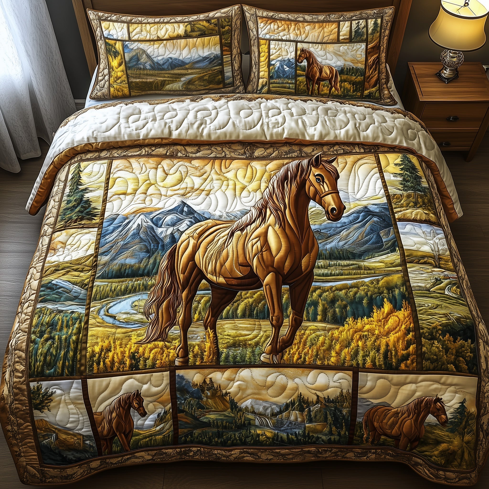 Wild Horse Quilted Bedding Set Holiday Home Decor Ideas Horsey Gifts For Friends - Tradiviet