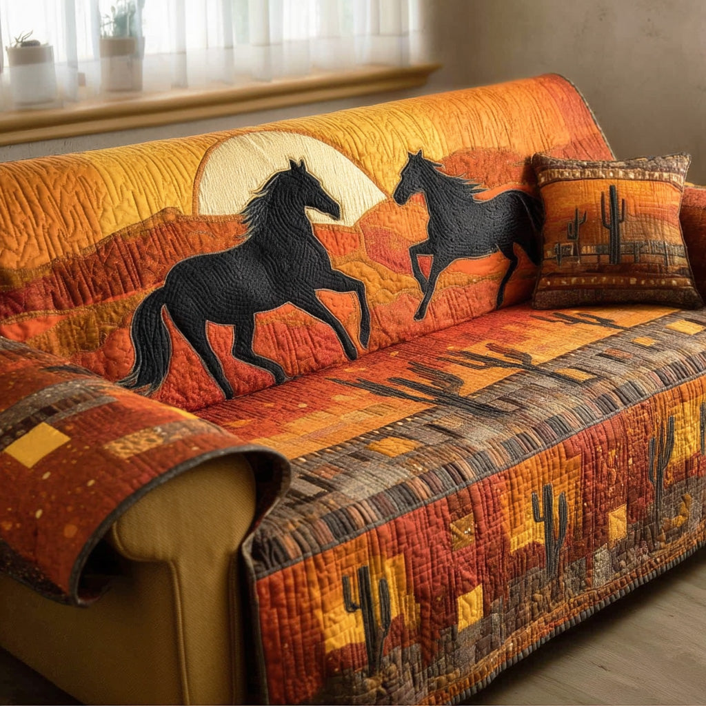 Wild Mustang Quilted Sofa Cover Mustang Horse Pattern Western Decor