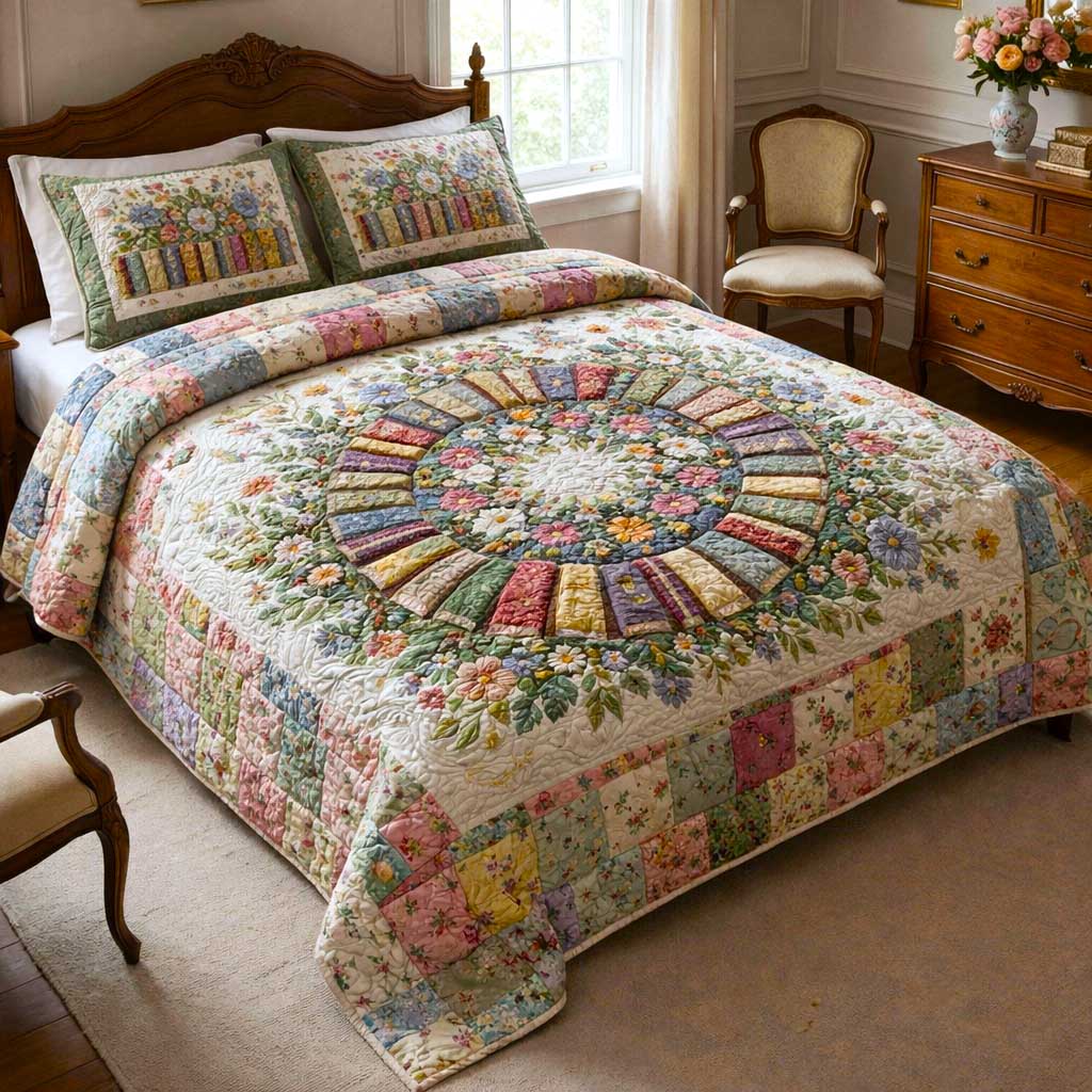 Wildflower Books Quilted Bedding Set Holiday Decorations Book Gifts For Father's Day - Tradiviet
