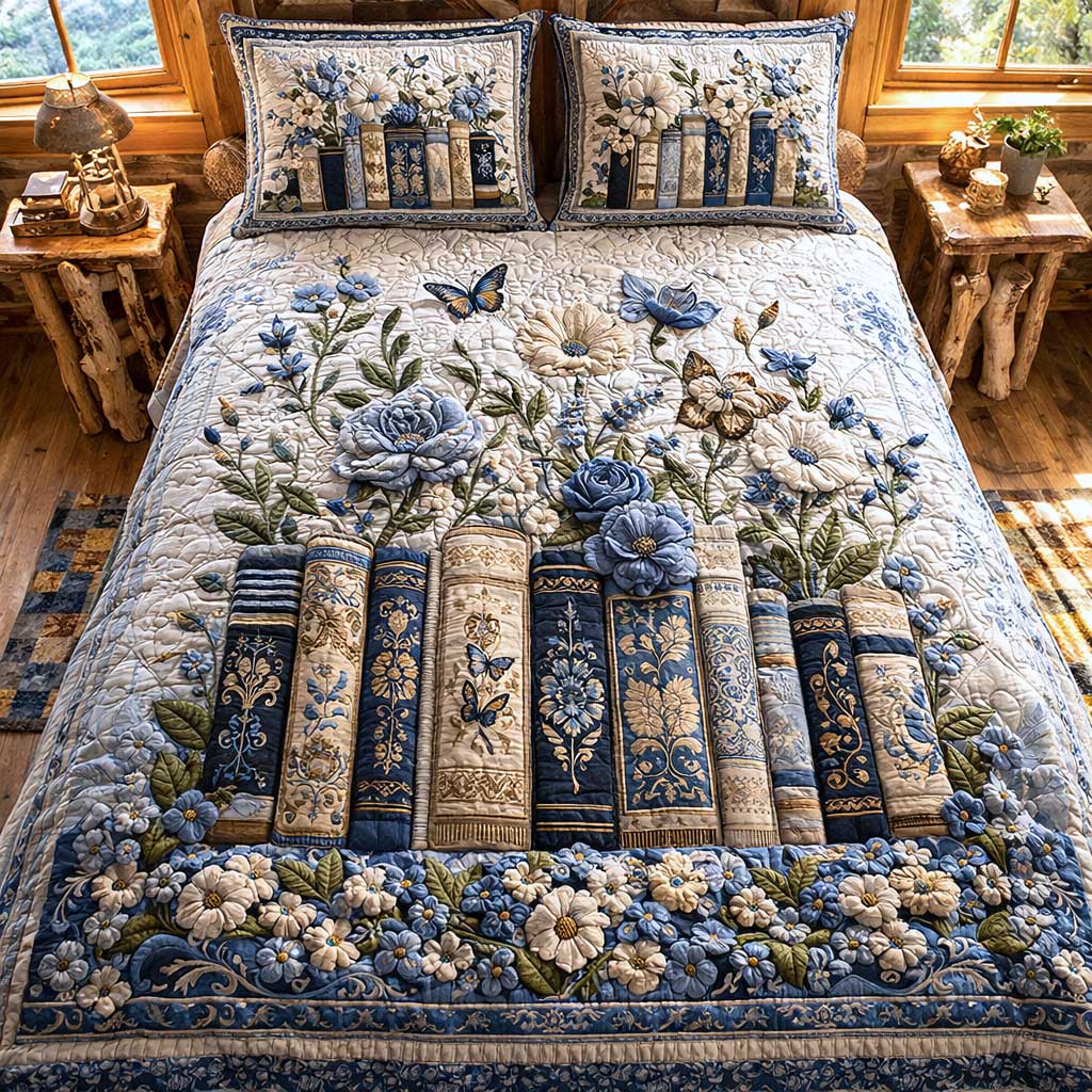 Wildflower Books Quilted Bedding Set Room Decoration Items Book Lovers Gifts For Boyfriend - Tradiviet