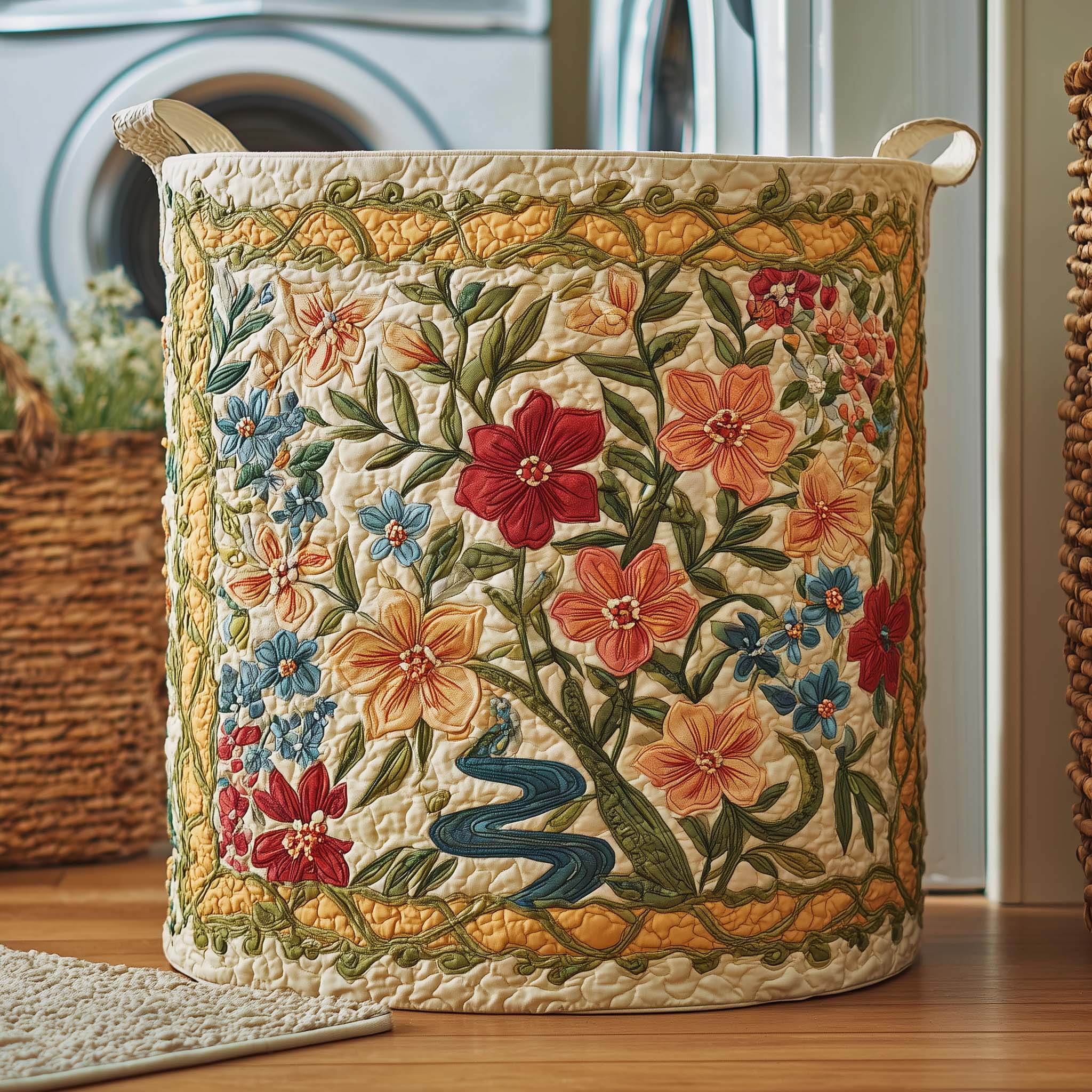Wildflower Field Quilted Laundry Basket Cool Laundry Hamper Great Father's Day Gifts - Tradiviet