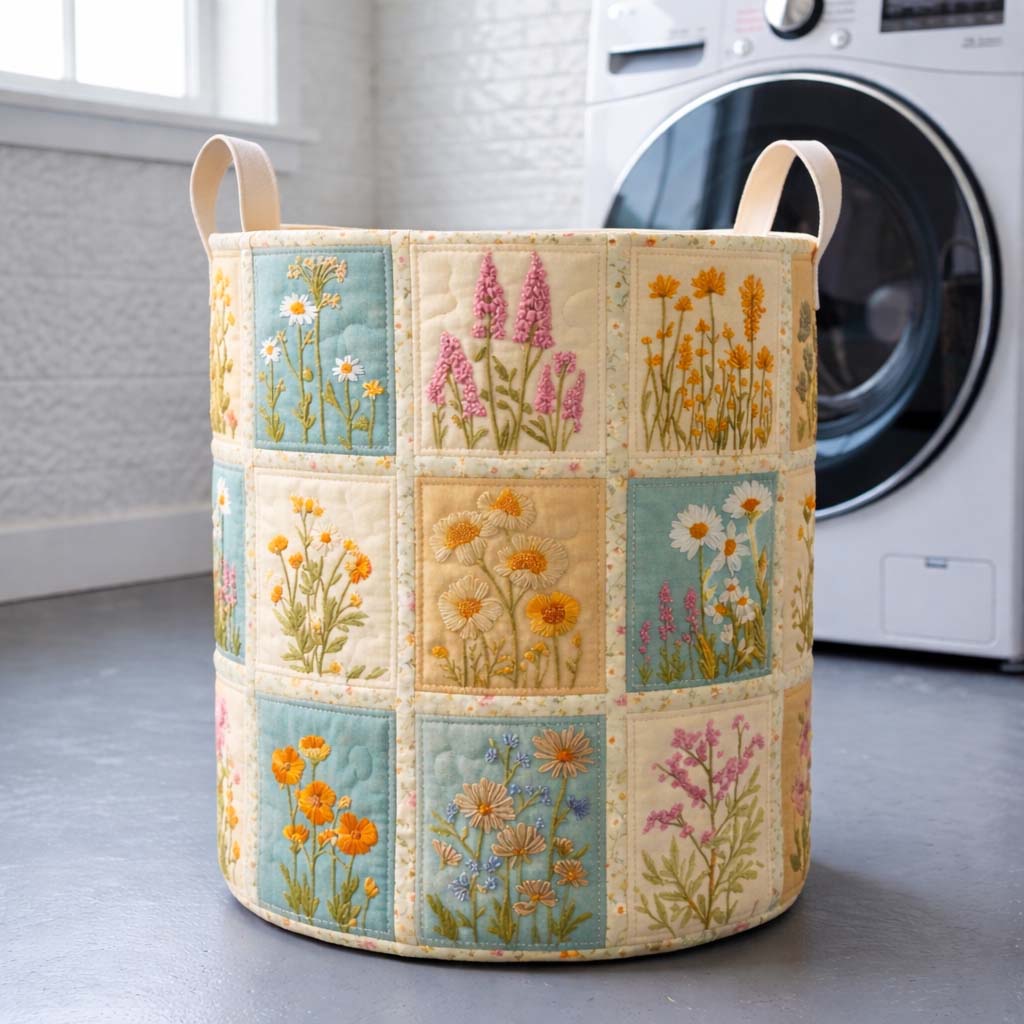 Wildflower Patch Quilted Laundry Basket Washroom Decor Basket Gifts For Your Brother - Tradiviet