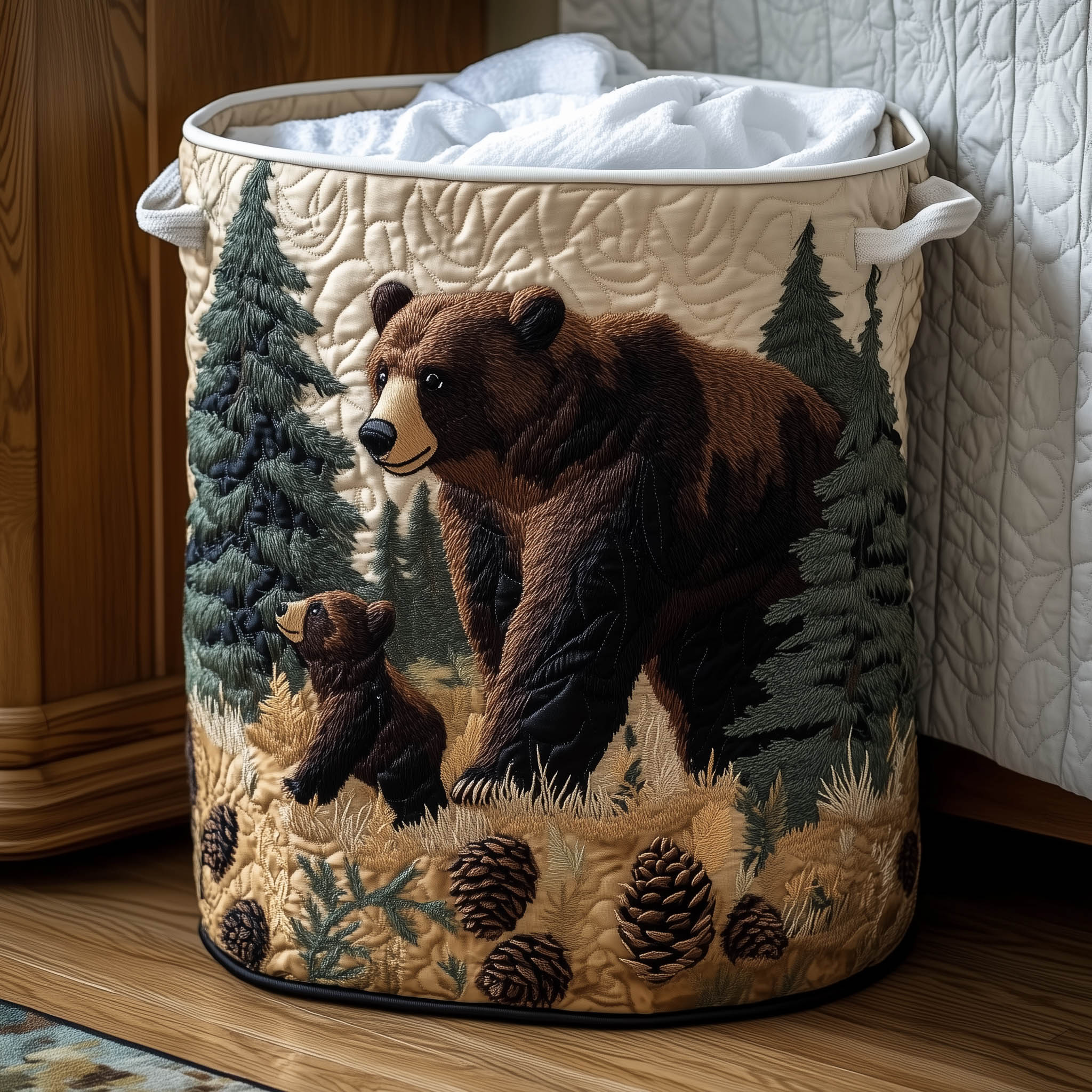 Wildlife Walk Quilted Laundry Basket Aesthetic Storage Baskets Gift Ideas For Mom - Tradiviet