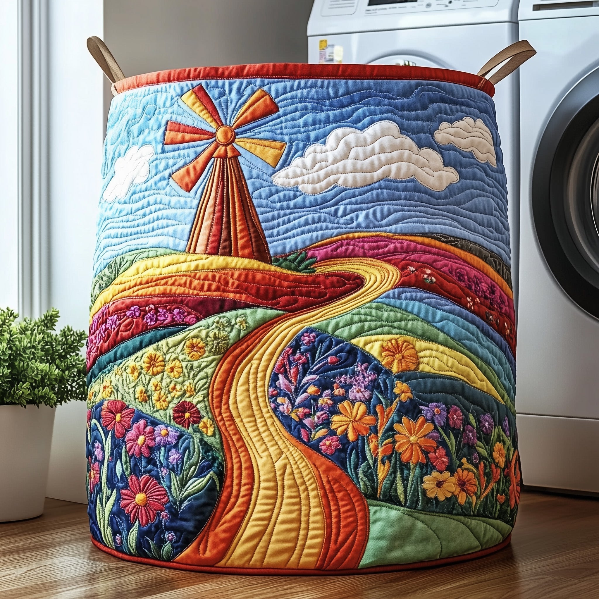 Windmill Meadow Quilted Laundry Basket Holiday Room Decor Presents For Sister In Law - Tradiviet