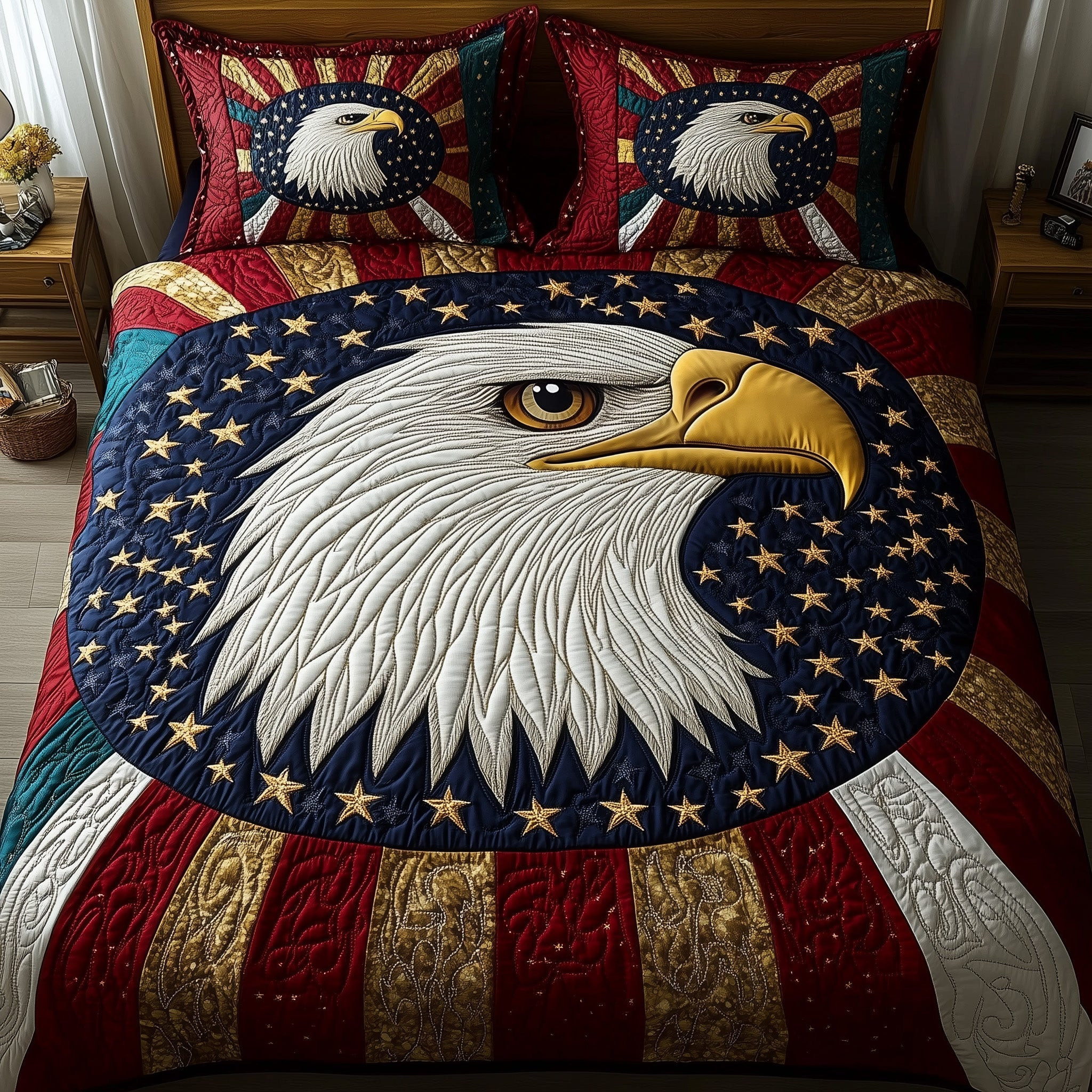 Wings of Liberty  Quilted Bedding Set Best Luxury Sheets 4Th Of July Themed Gifts
